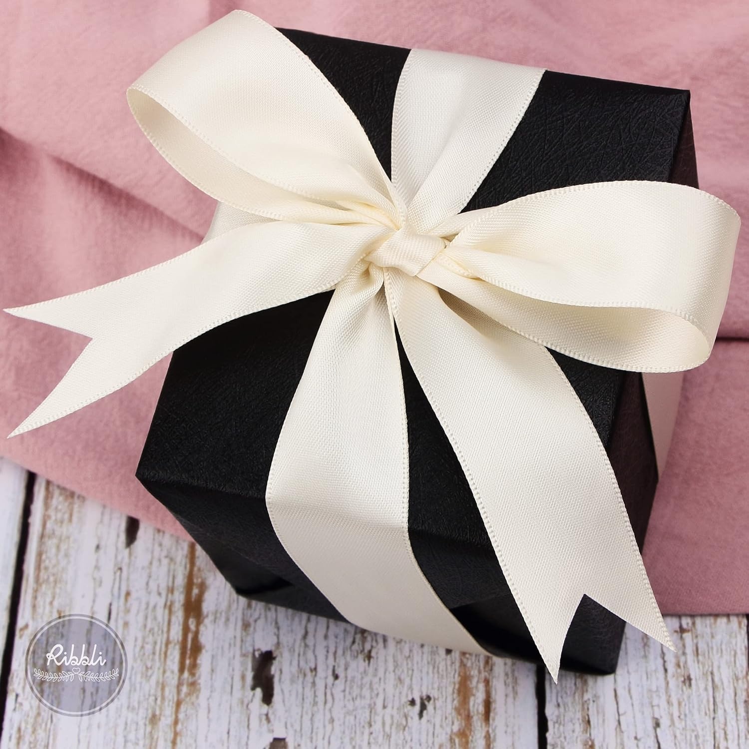 Ribbli Double Faced Rose Gold Satin Ribbon,3/8 x Continuous 25 Yards,Use for Bows Bouquet,Gift Wrapping,Floral Arrangement(Ivory)