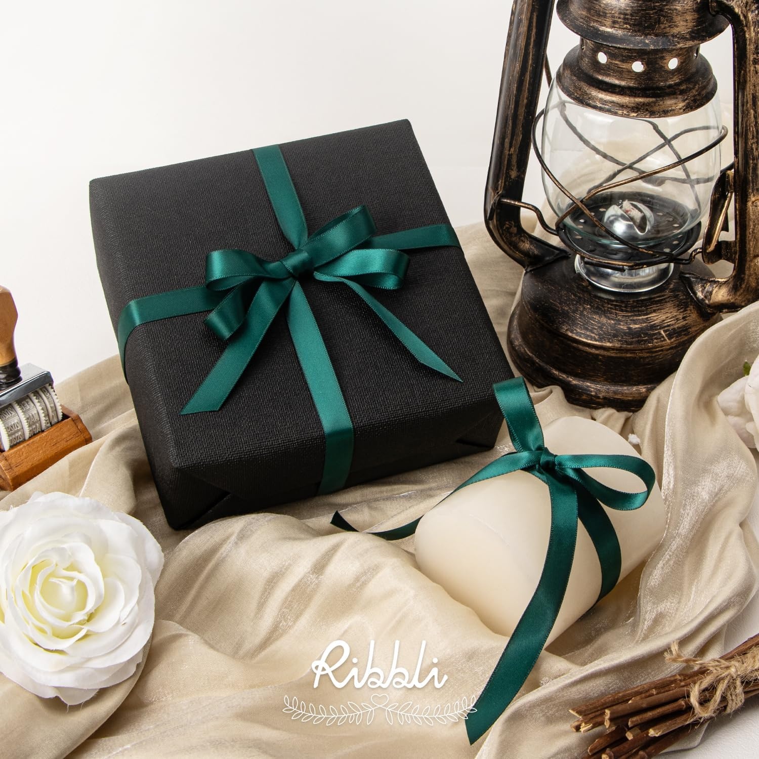 Ribbli Dusty Sage Satin Ribbon Double Faced Satin 1/2 inch x Continuous 50 Yards-Spring Moss Ribbon for Gift Wrapping Crafts Wedding Decoration Bows Bouquet Floral Arrangement(Green Hunter)