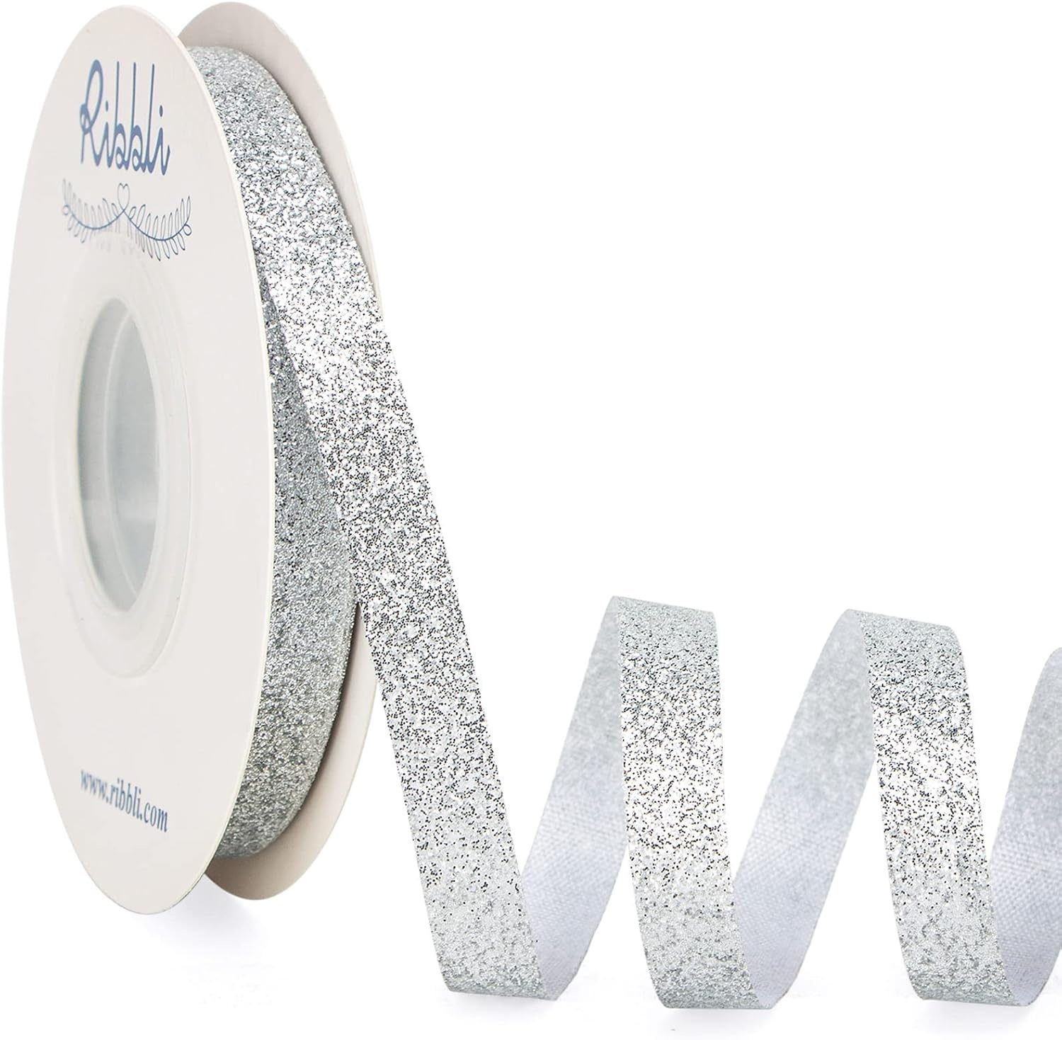 Ribbli Royal Blue Glitter Ribbon,Gift Wrapping Cut Edge Christmas Ribbon for Crafts, Chritmas Tree Decoration,Ornaments Decoration,Home Decor, 3/8 Inch x 25 Yards(Silver)