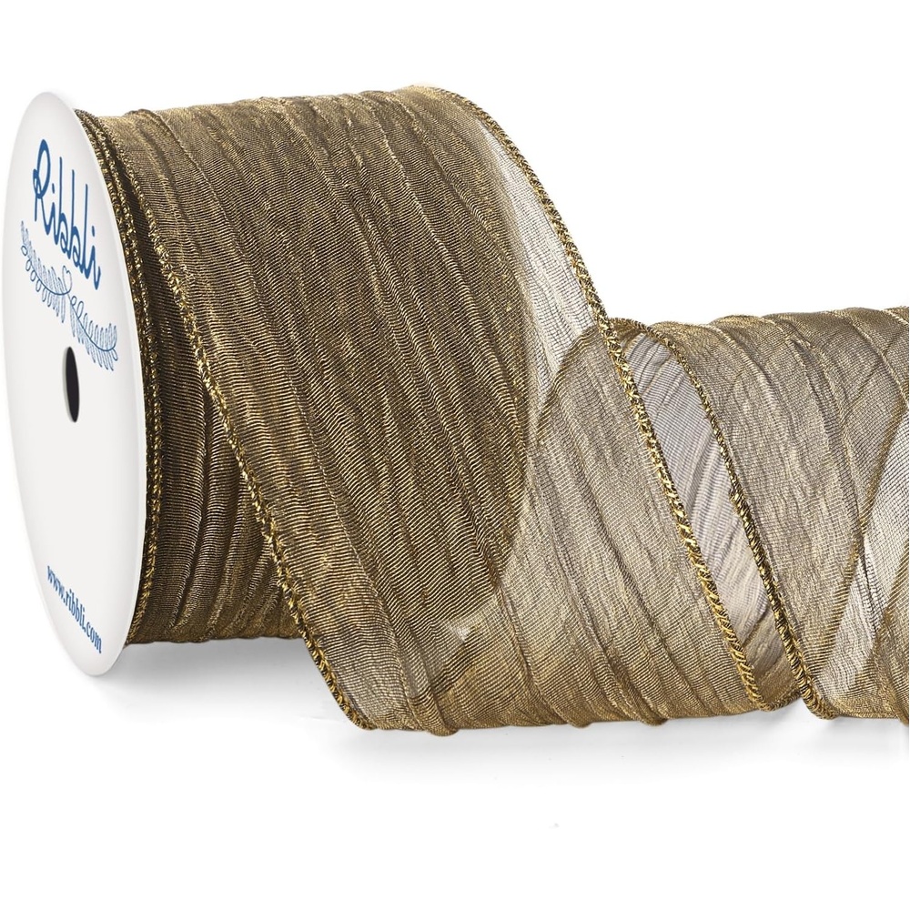 Ribbli Gold Crinkled Wired Ribbon 2.5 Inch with Metallic Wavy Christmas Ribbon for Cristmas Tree Topper Bow Wreaths Swags Gift Wrapping Wedding Decoration-Countinuous 10 Yard(Copper)