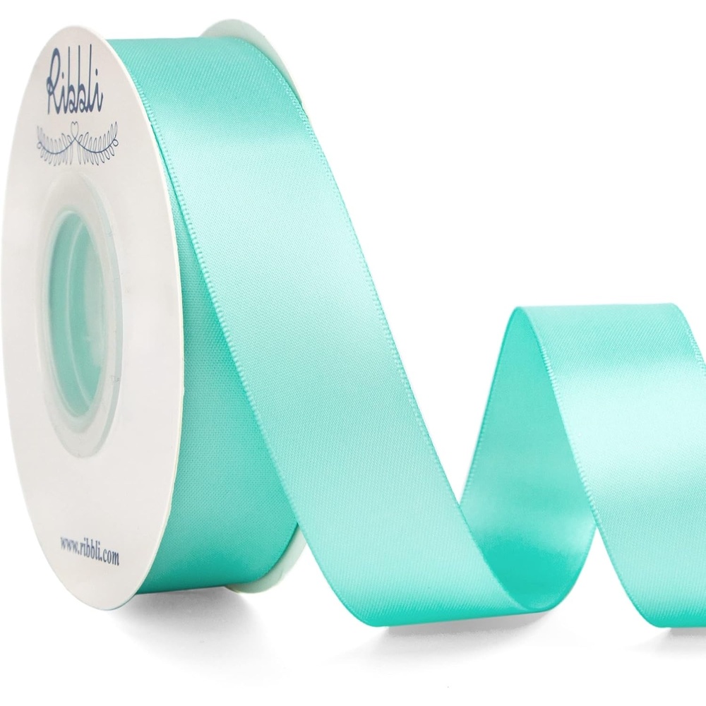 Ribbli Double Faced Rose Gold Satin Ribbon,3/8 x Continuous 25 Yards,Use for Bows Bouquet,Gift Wrapping,Floral Arrangement(Blue Aqua)