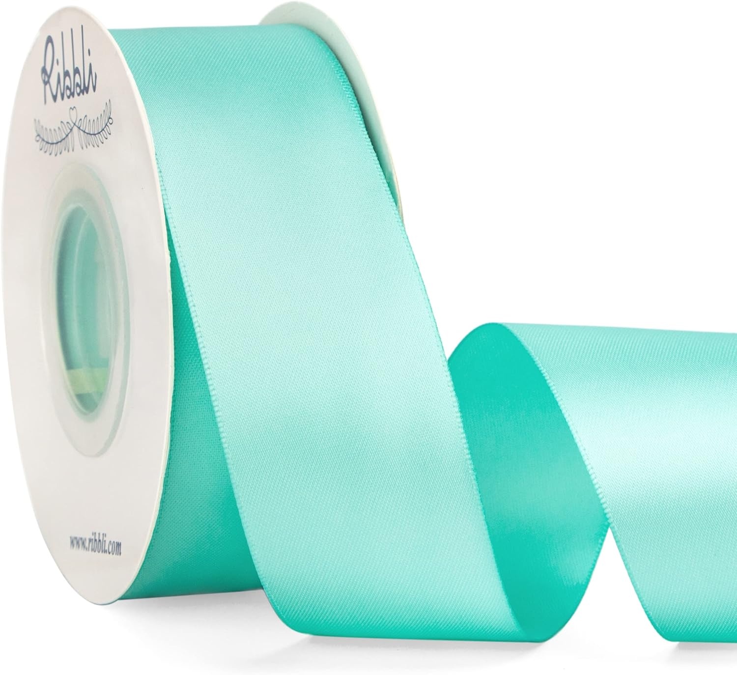 Ribbli Double Faced Rose Gold Satin Ribbon,3/8 x Continuous 25 Yards,Use for Bows Bouquet,Gift Wrapping,Floral Arrangement(Blue Aqua)