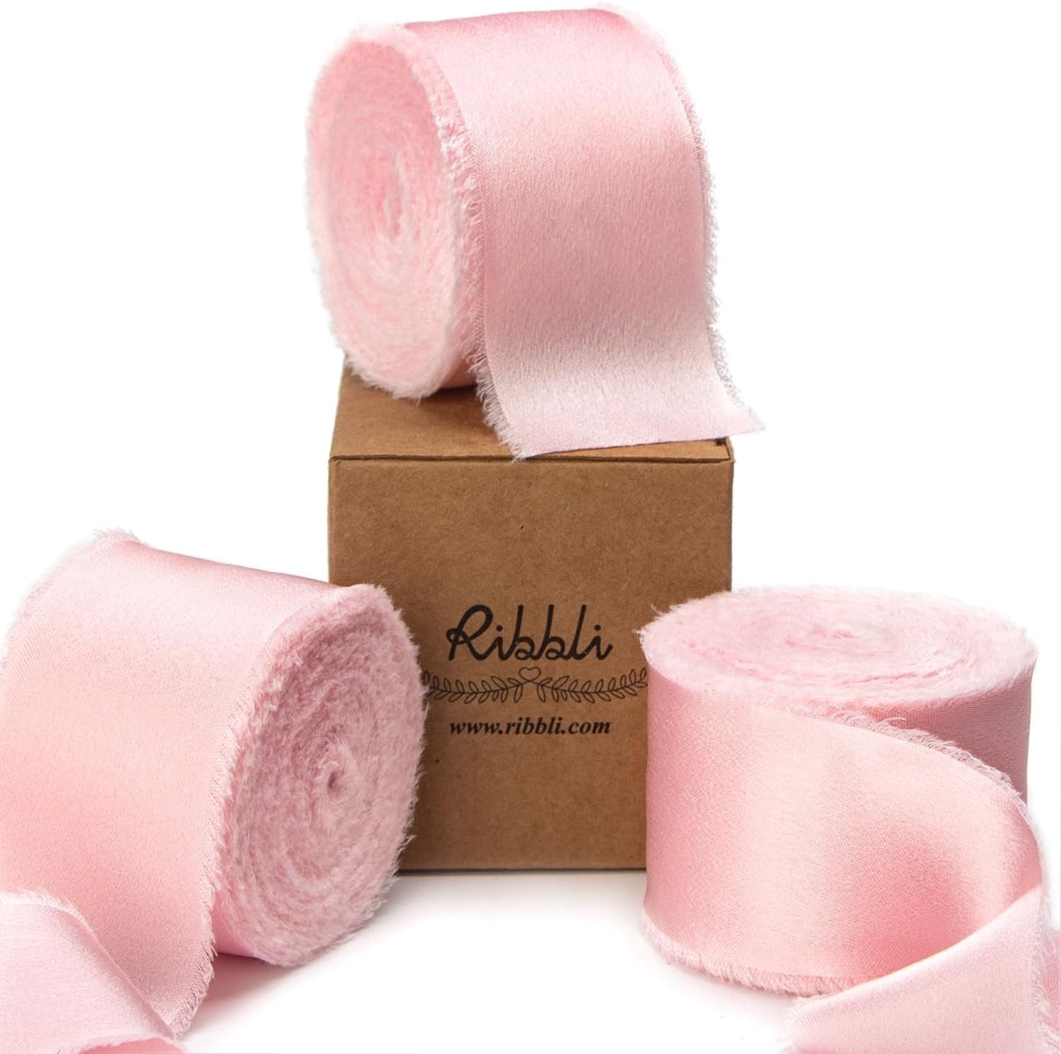 Ribbli Terracotta Silk Satin Ribbon 1.5 Inch x 30 Yard Handmade Frayed Chiffon Burnt Orange Ribbon for Gift Wrapping Wedding Invitations Bridal Bouquets Home Decor(Light Pink)