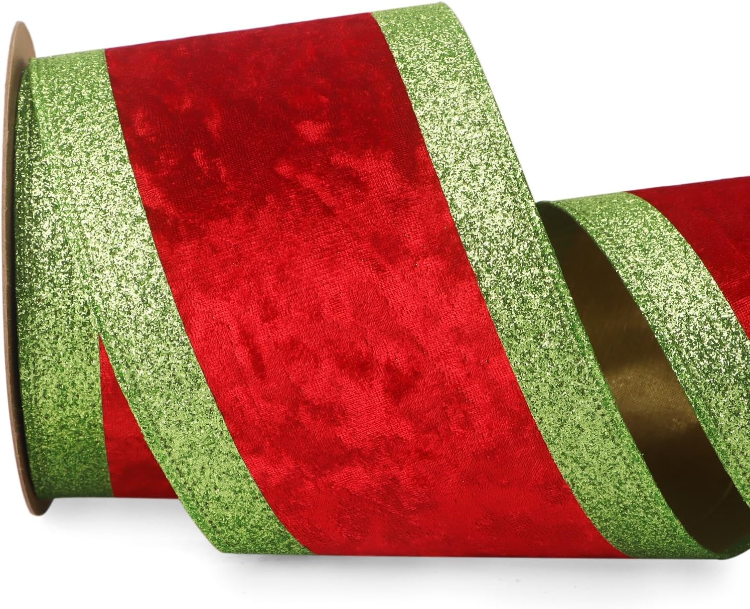 Ribbli Dusty Green Velvet Wired Ribbon with Glitter Edge 4 Inch Christmas Ribbon for Tree Gift Wrapping Wreaths Garland Topper Bows Crafts Home Decor -10 Yards(Red/Lime)