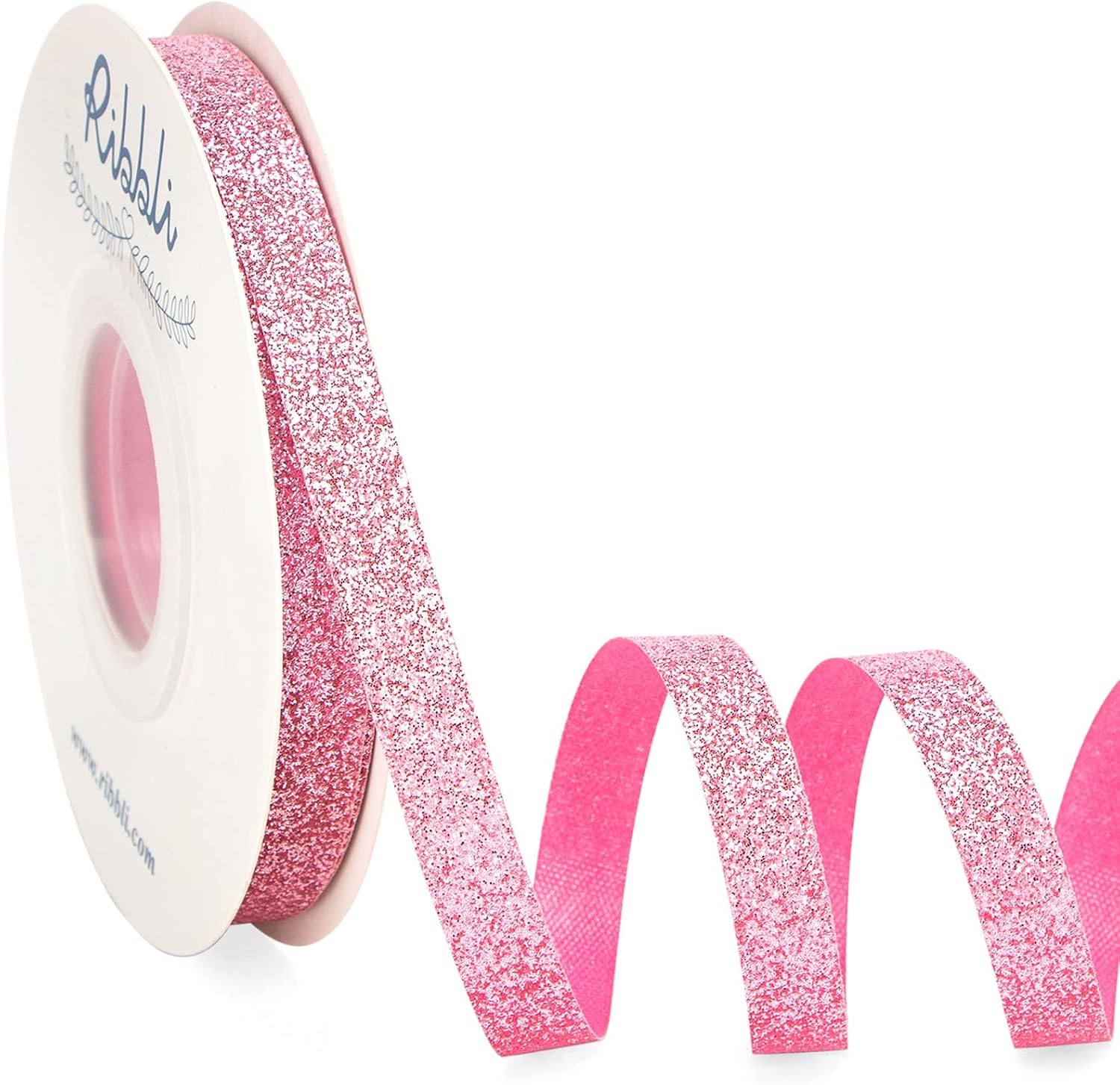 Ribbli Royal Blue Glitter Ribbon,Gift Wrapping Cut Edge Christmas Ribbon for Crafts, Chritmas Tree Decoration,Ornaments Decoration,Home Decor, 3/8 Inch x 25 Yards(Pink)