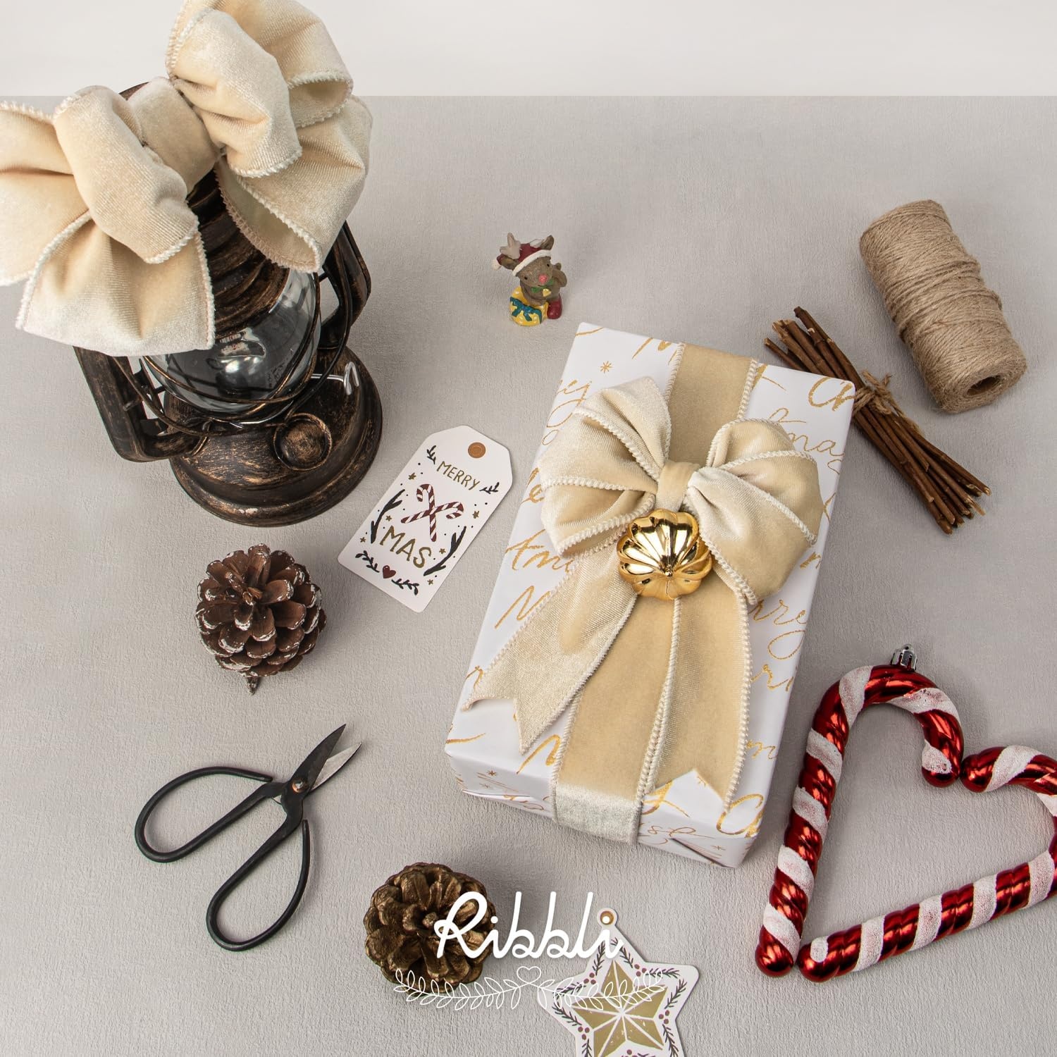 Ribbli Dusty Green Velvet Wired Ribbon 4 Inch Sage Velvet with Satin Christmas Ribbon for Gift Wrapping Christmas Tree Decoration Crafts Wreaths Supplies-Continuous 10 Yards(Ivory)