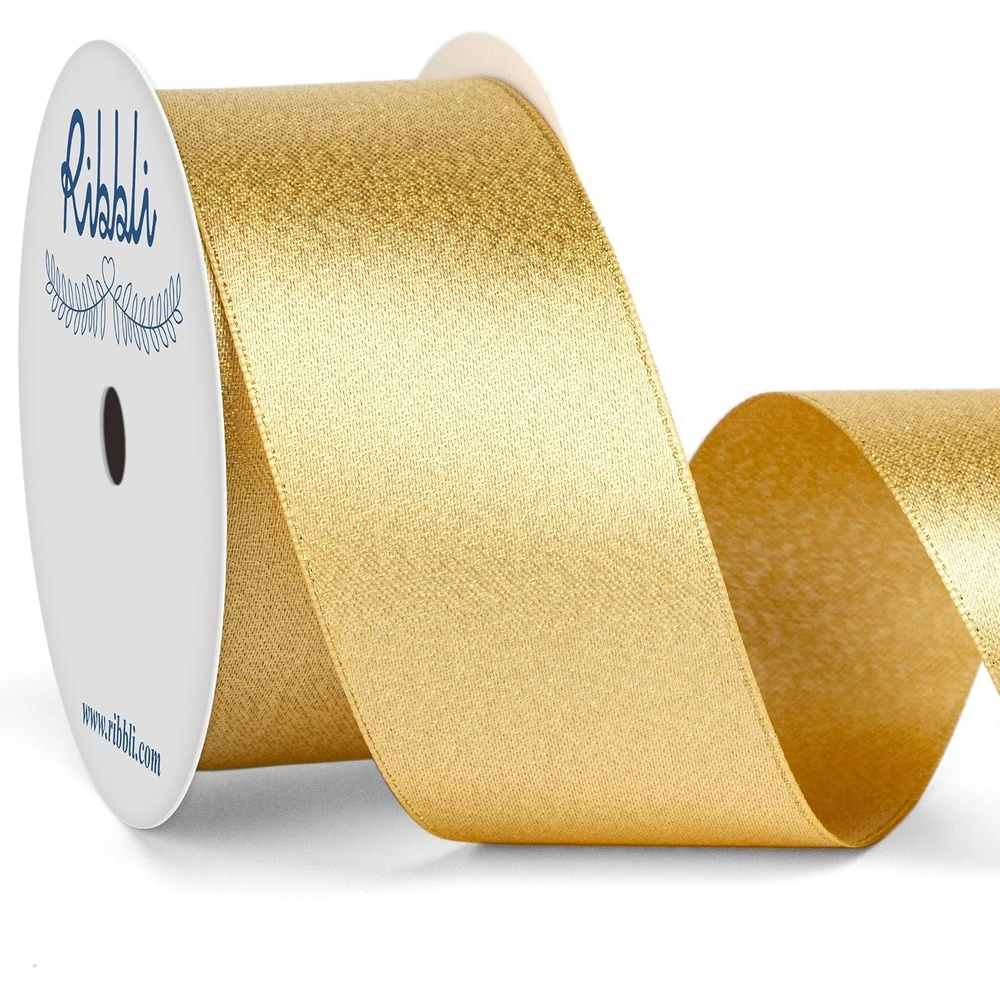 Ribbli Black Double Faced Purl Ribbon, Luxury Glitter, 3/8 Inch x 10 Yard, Wedding Ribbon for Crafts, Gift Wrapping & Bottle Decoration(Gold)