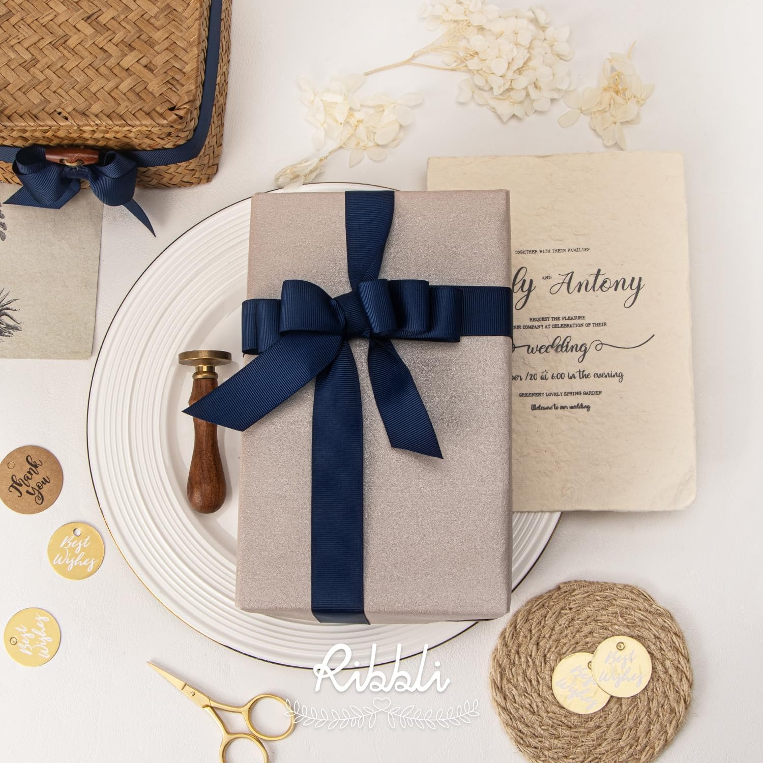Ribbli Red Grosgrain Ribbon, 1-1/2 inches x Continuous 25 Yards,Use for Bows DIY Hair Accessories,Gift Wrapping,Craft and Sewing(Navy)