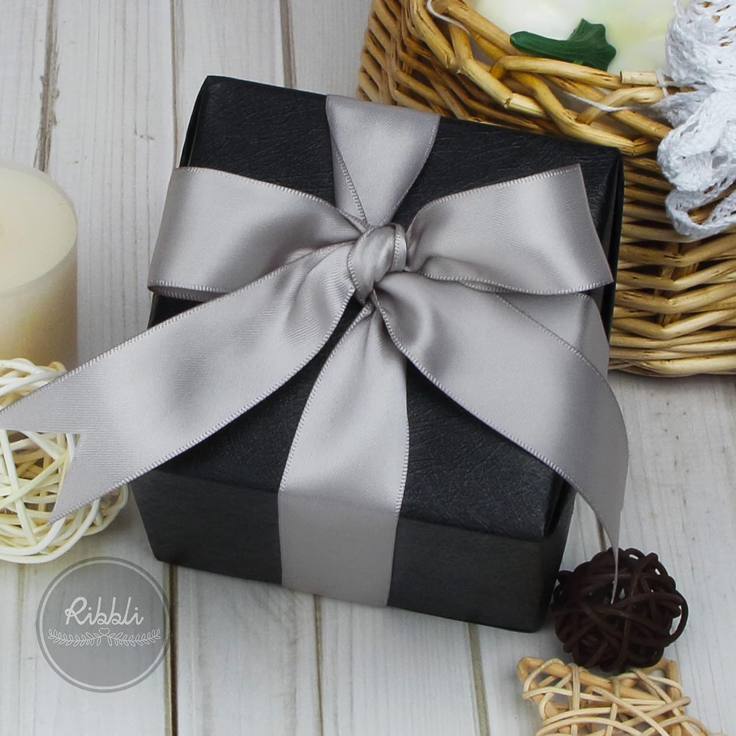 Ribbli Double Faced Rose Gold Satin Ribbon,3/8 x Continuous 25 Yards,Use for Bows Bouquet,Gift Wrapping,Floral Arrangement(Silver)
