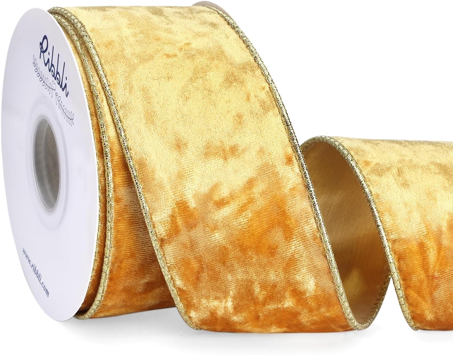 Ribbli Black Velvet Wired Ribbon 2.5 Inch Metallic Black Gold Crushed Velvet Christmas Ribbon for Gift Wrapping Christmas Tree Decoration Crafts Wreaths Supplies-Continuous 10 Yards(Gold)