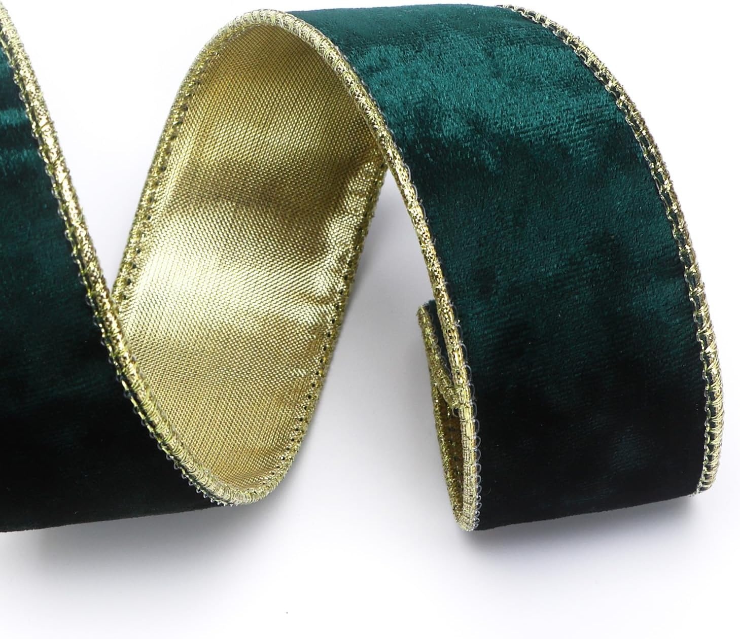 Ribbli Black Velvet Wired Ribbon 2.5 Inch Metallic Black Gold Crushed Velvet Christmas Ribbon for Gift Wrapping Christmas Tree Decoration Crafts Wreaths Supplies-Continuous 10 Yards(Forest Green)