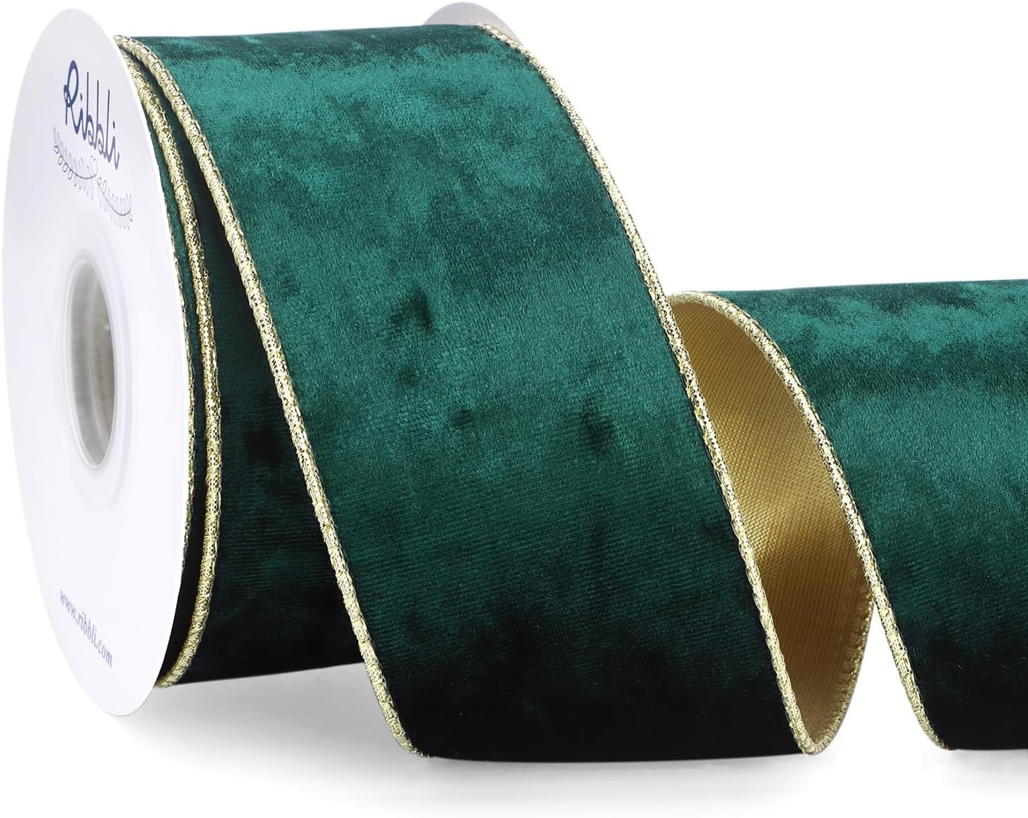 Ribbli Black Velvet Wired Ribbon 2.5 Inch Metallic Black Gold Crushed Velvet Christmas Ribbon for Gift Wrapping Christmas Tree Decoration Crafts Wreaths Supplies-Continuous 10 Yards(Forest Green)