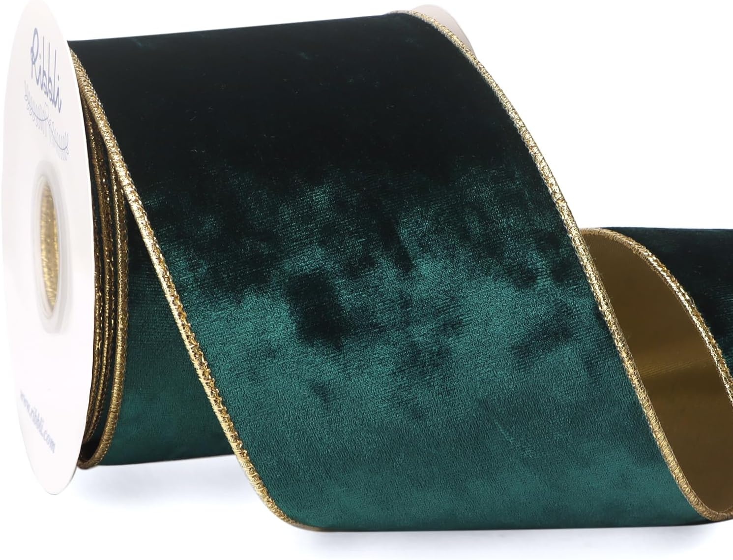 Ribbli Black Velvet Wired Ribbon 2.5 Inch Metallic Black Gold Crushed Velvet Christmas Ribbon for Gift Wrapping Christmas Tree Decoration Crafts Wreaths Supplies-Continuous 10 Yards(Forest Green)