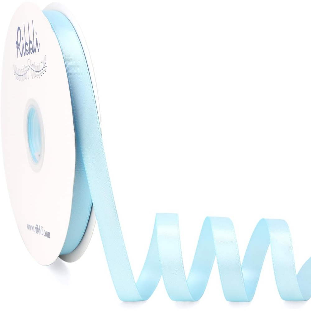 Ribbli Dusty Blue Satin Ribbon Double Faced Satin 1-1/2 Inch x Continuous 50 Yards-Blue Ribbon for Gift Wrapping Crafts Wedding Decoration Bows Bouquet Floral Arrangement(Blue Light)