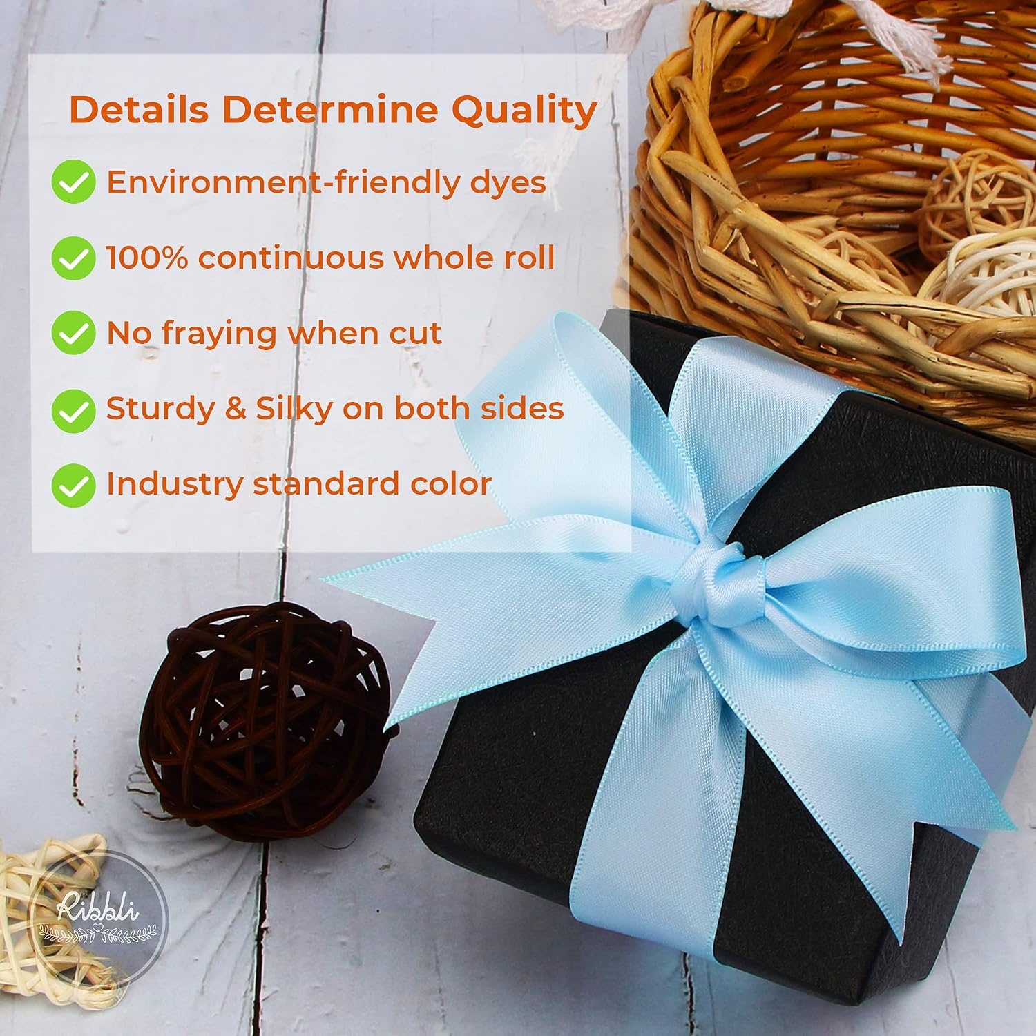 Ribbli Dusty Blue Satin Ribbon Double Faced Satin 1-1/2 Inch x Continuous 50 Yards-Blue Ribbon for Gift Wrapping Crafts Wedding Decoration Bows Bouquet Floral Arrangement(Blue Light)