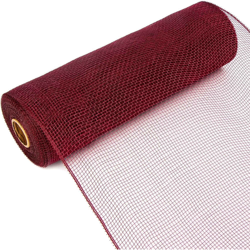 Ribbli Cream Mesh Ribbon,10 inch x 30 feet(10Yard), Christmas Ribbon for Wreath Swags and Christmas Tree Decoration (Non-Metallic)(Burgundy)