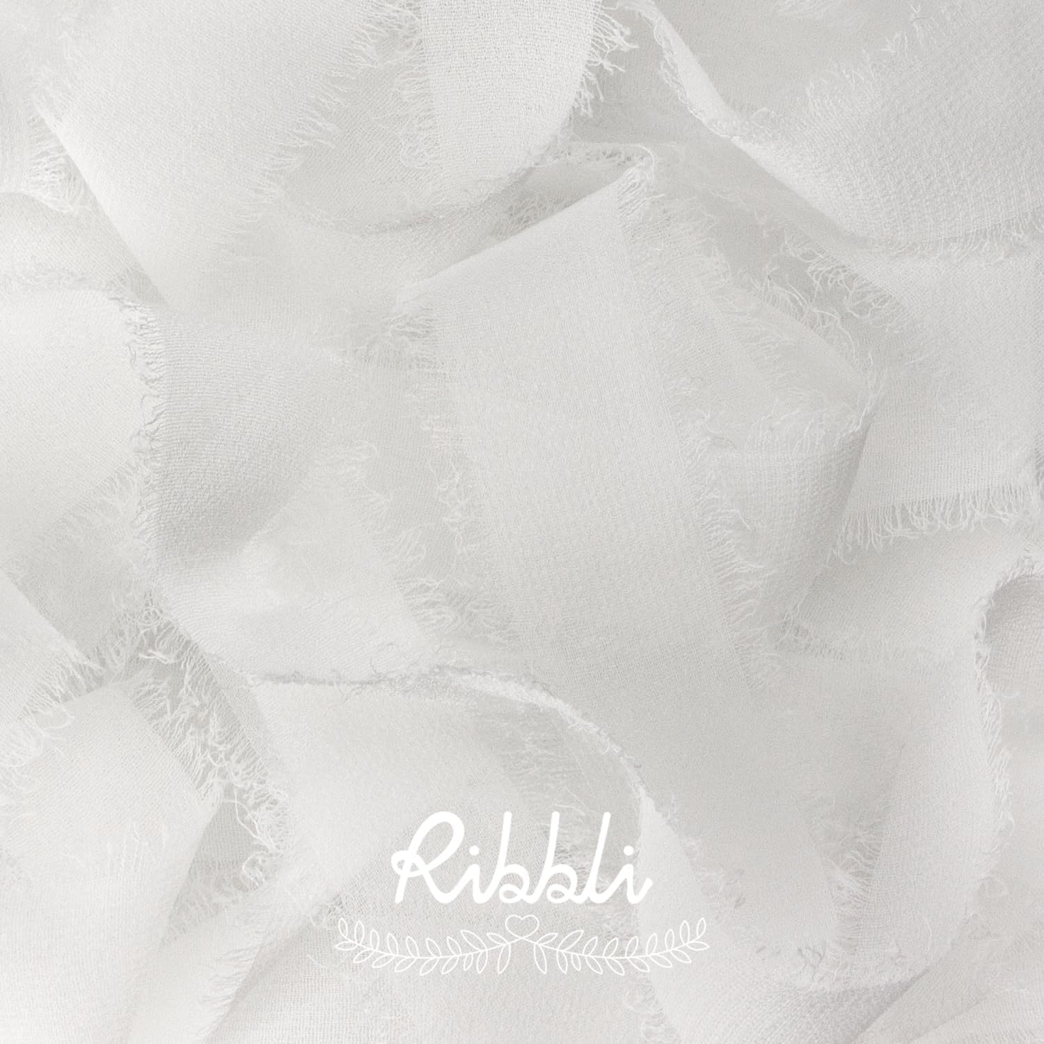 Ribbli Creamy Sage Ribbon 1 Inch x 3 Rolls Total 24 Yards Light Green Handmade Fringe Chiffon Silk Ribbon for Wrapping Wedding Invitations Bridal Bouquets DIY Crafts Home Decor(White)