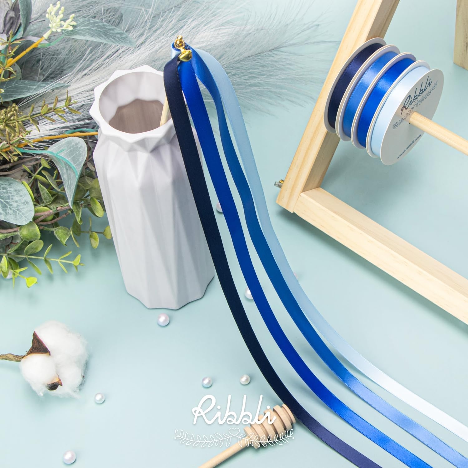Ribbli Champagne Gold Satin Ribbon Double Faced Satin 3/8 Inch x Continuous 50 Yards-Champagne Ribbon for Gift Wrapping Crafts Wedding Decoration Bows Bouquet Floral Arrangement(Blue Royal)