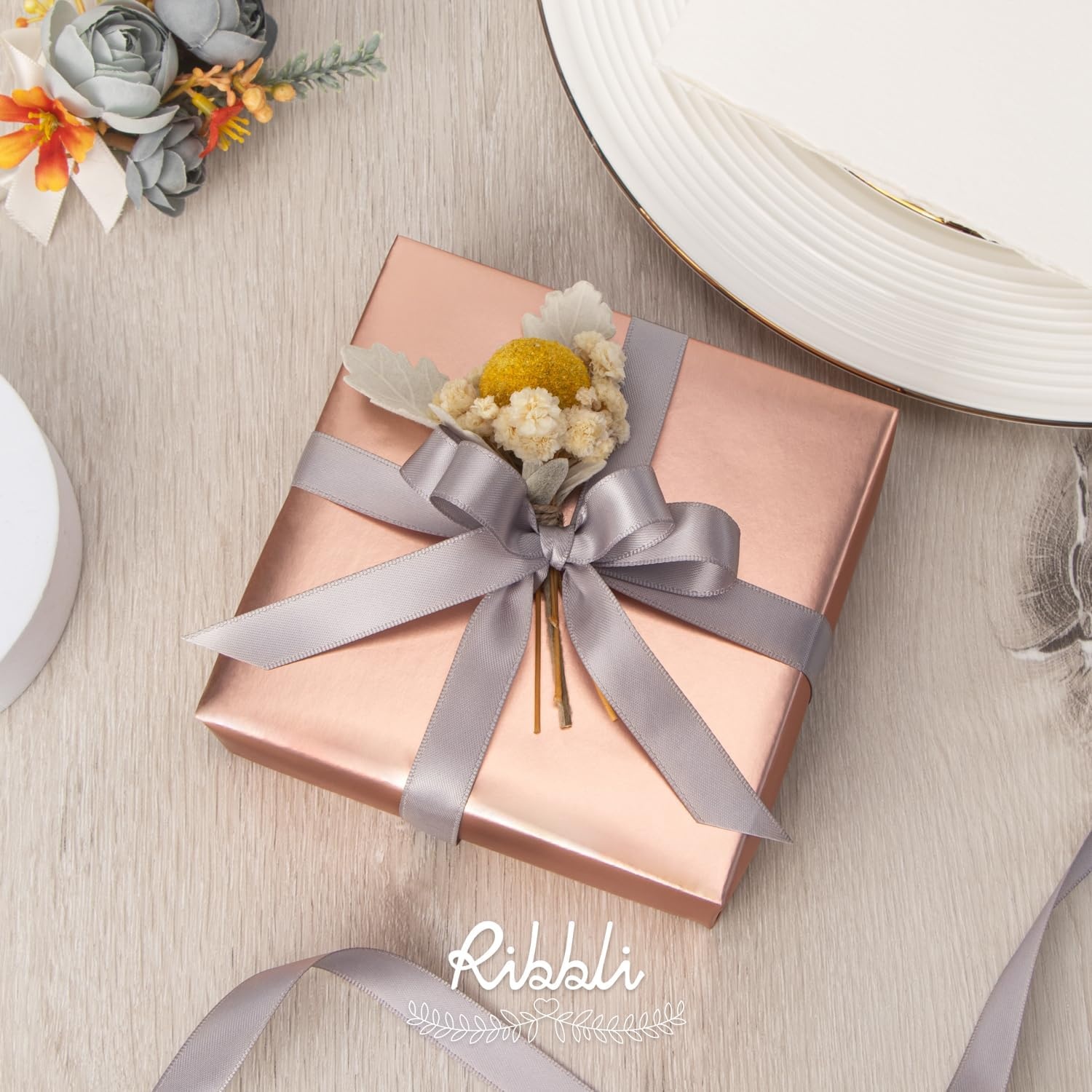 Ribbli Dusty Blue Satin Ribbon Double Faced Satin 1-1/2 Inch x Continuous 50 Yards-Blue Ribbon for Gift Wrapping Crafts Wedding Decoration Bows Bouquet Floral Arrangement(Silver)