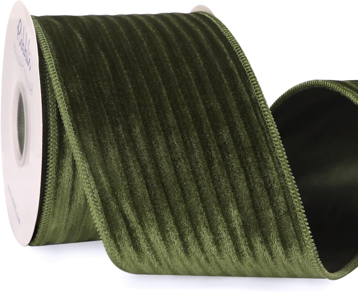Ribbli Glossy Dusty Green Velvet Wired Ribbon 2.5 Inch Striped Velvet Christmas Ribbon for Gift Wrapping Christmas Tree Decoration Crafts Wreaths Supplies-Continuous 10 Yards(Moss Green)