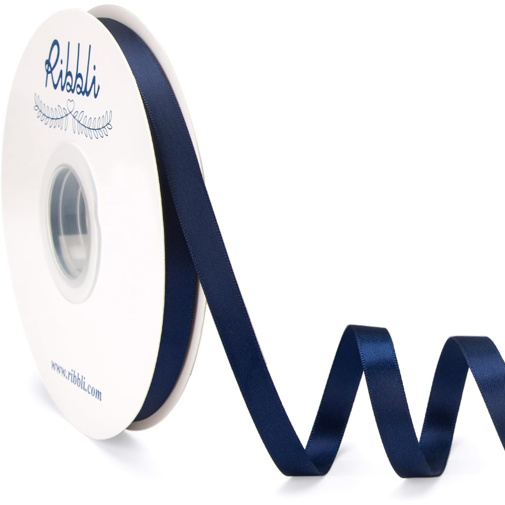 Ribbli Champagne Gold Satin Ribbon Double Faced Satin 3/8 Inch x Continuous 50 Yards-Champagne Ribbon for Gift Wrapping Crafts Wedding Decoration Bows Bouquet Floral Arrangement(Blue Navy)