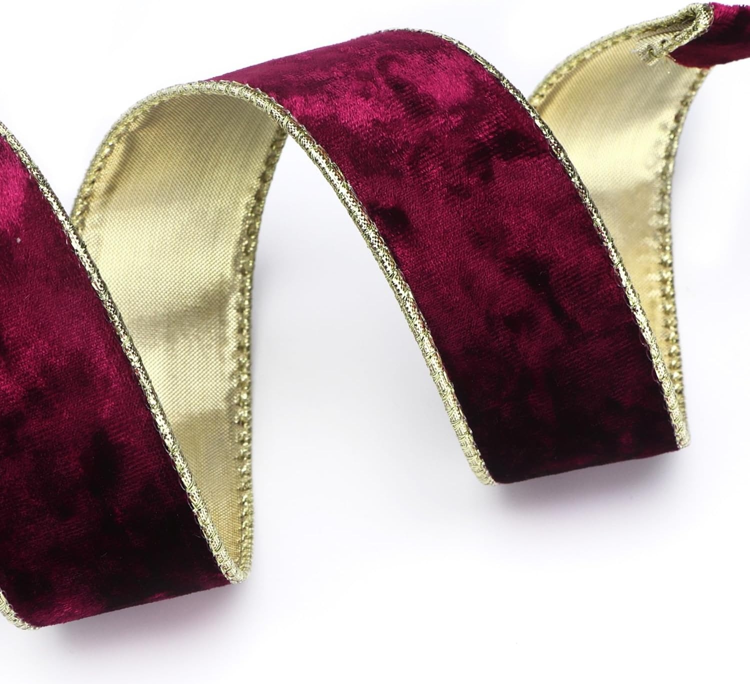 Ribbli Black Velvet Wired Ribbon 2.5 Inch Metallic Black Gold Crushed Velvet Christmas Ribbon for Gift Wrapping Christmas Tree Decoration Crafts Wreaths Supplies-Continuous 10 Yards(Burgundy)