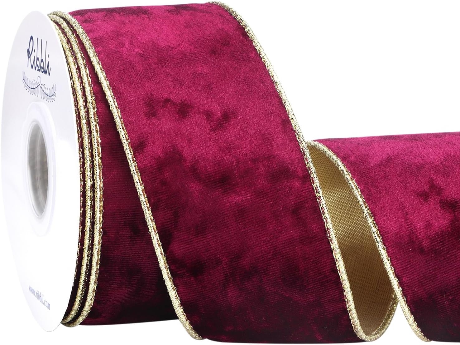 Ribbli Black Velvet Wired Ribbon 2.5 Inch Metallic Black Gold Crushed Velvet Christmas Ribbon for Gift Wrapping Christmas Tree Decoration Crafts Wreaths Supplies-Continuous 10 Yards(Burgundy)