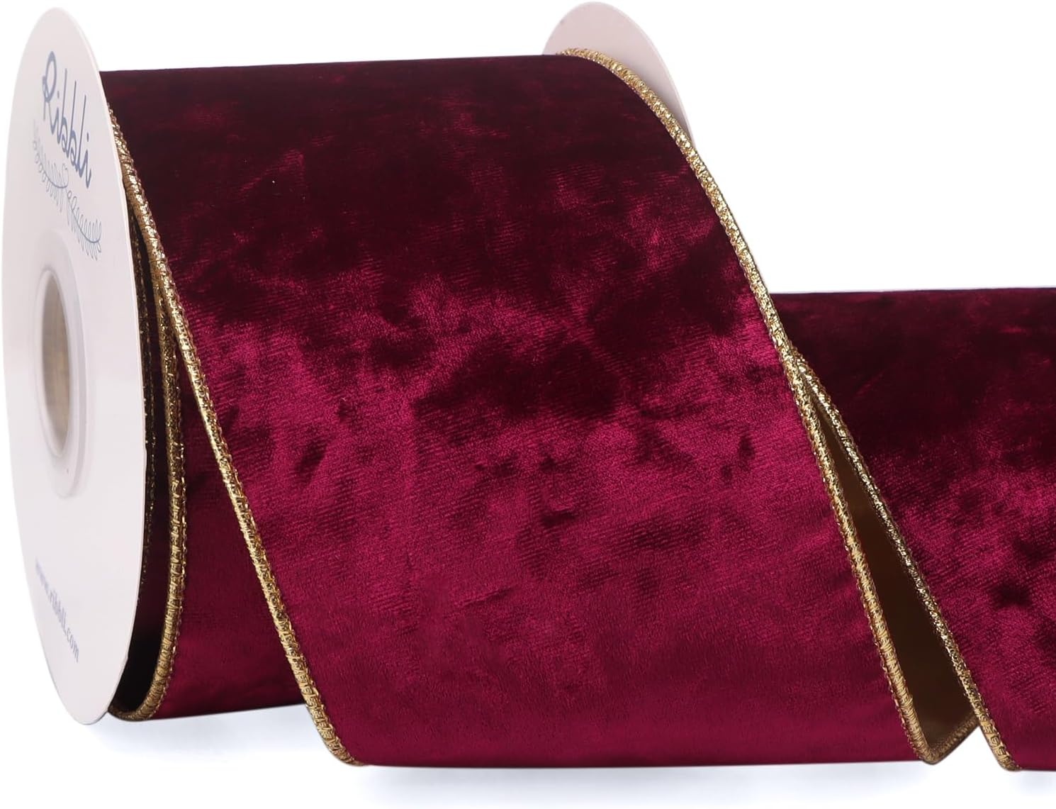 Ribbli Black Velvet Wired Ribbon 2.5 Inch Metallic Black Gold Crushed Velvet Christmas Ribbon for Gift Wrapping Christmas Tree Decoration Crafts Wreaths Supplies-Continuous 10 Yards(Burgundy)