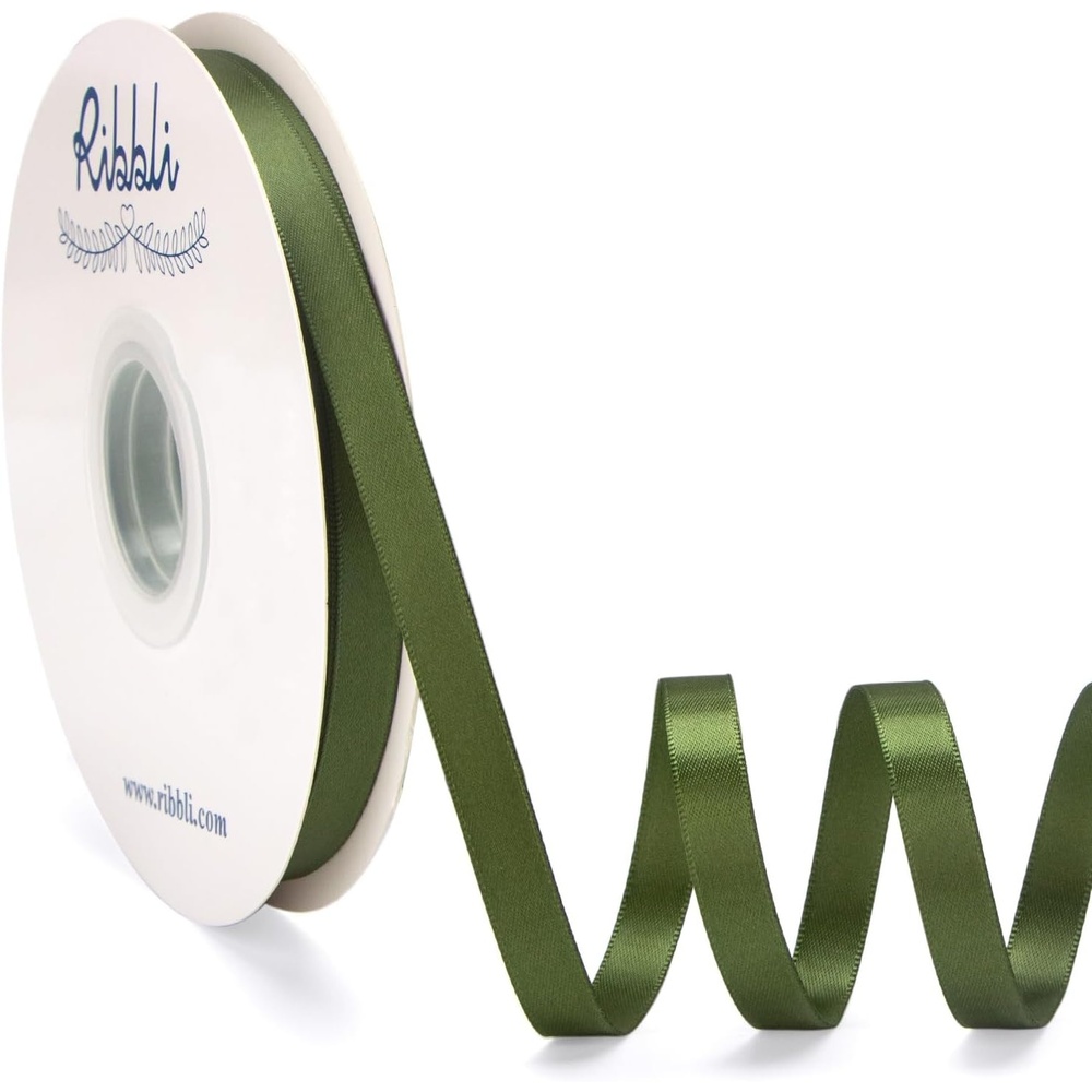 Ribbli Champagne Gold Satin Ribbon Double Faced Satin 3/8 Inch x Continuous 50 Yards-Champagne Ribbon for Gift Wrapping Crafts Wedding Decoration Bows Bouquet Floral Arrangement(Green Moss)