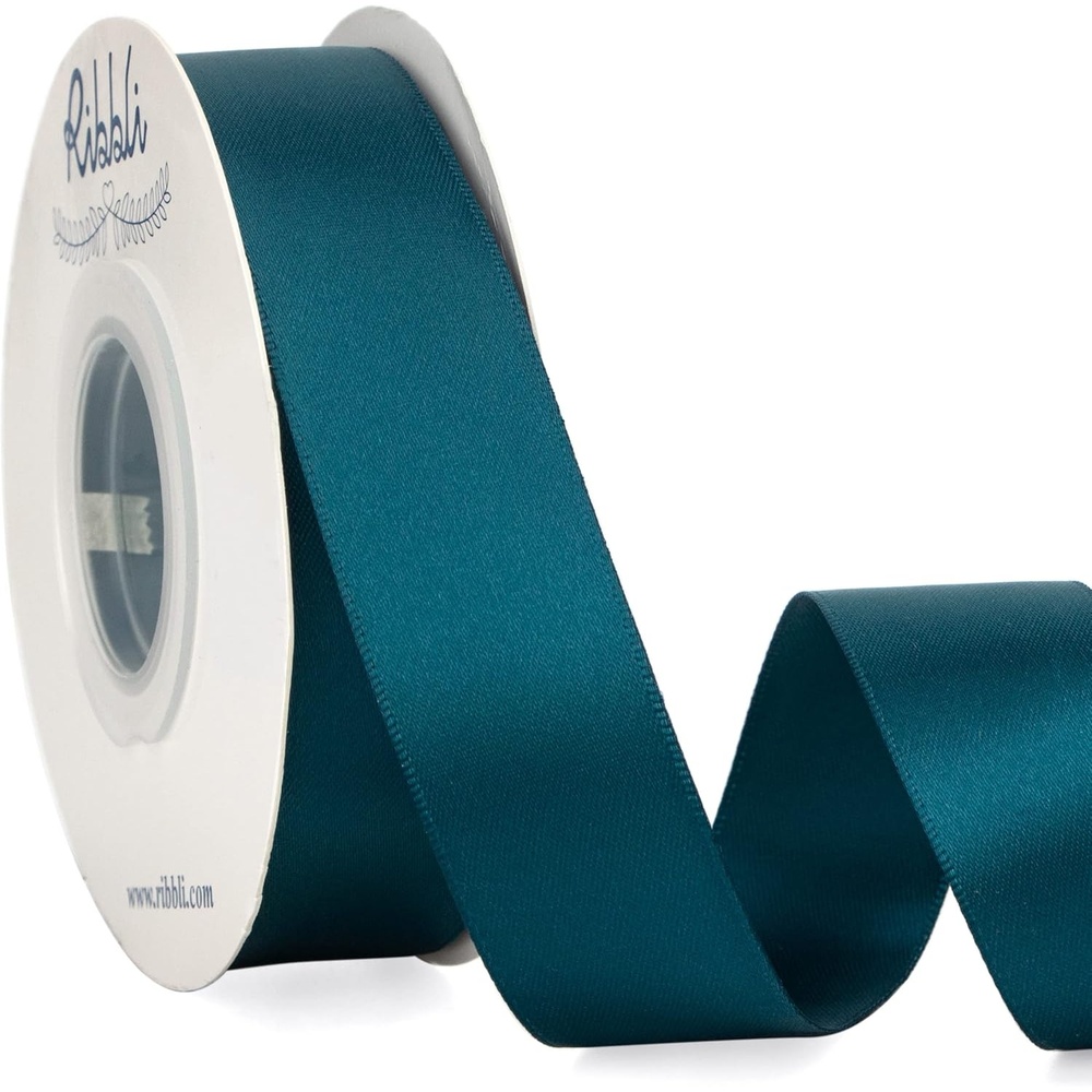 Ribbli Double Faced Rose Gold Satin Ribbon,3/8 x Continuous 25 Yards,Use for Bows Bouquet,Gift Wrapping,Floral Arrangement(Green Teal)