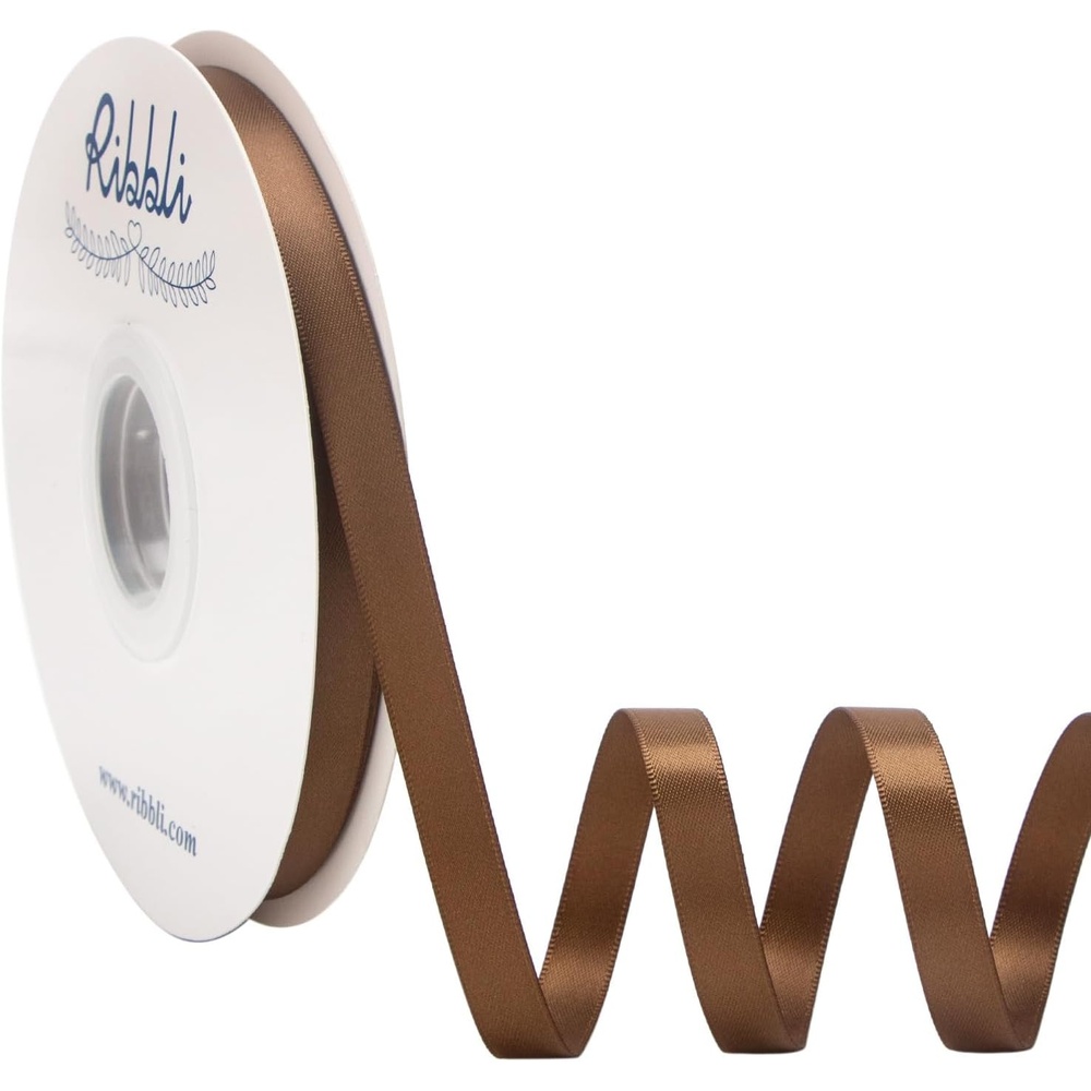 Ribbli Champagne Gold Satin Ribbon Double Faced Satin 3/8 Inch x Continuous 50 Yards-Champagne Ribbon for Gift Wrapping Crafts Wedding Decoration Bows Bouquet Floral Arrangement(Brown Turftan)