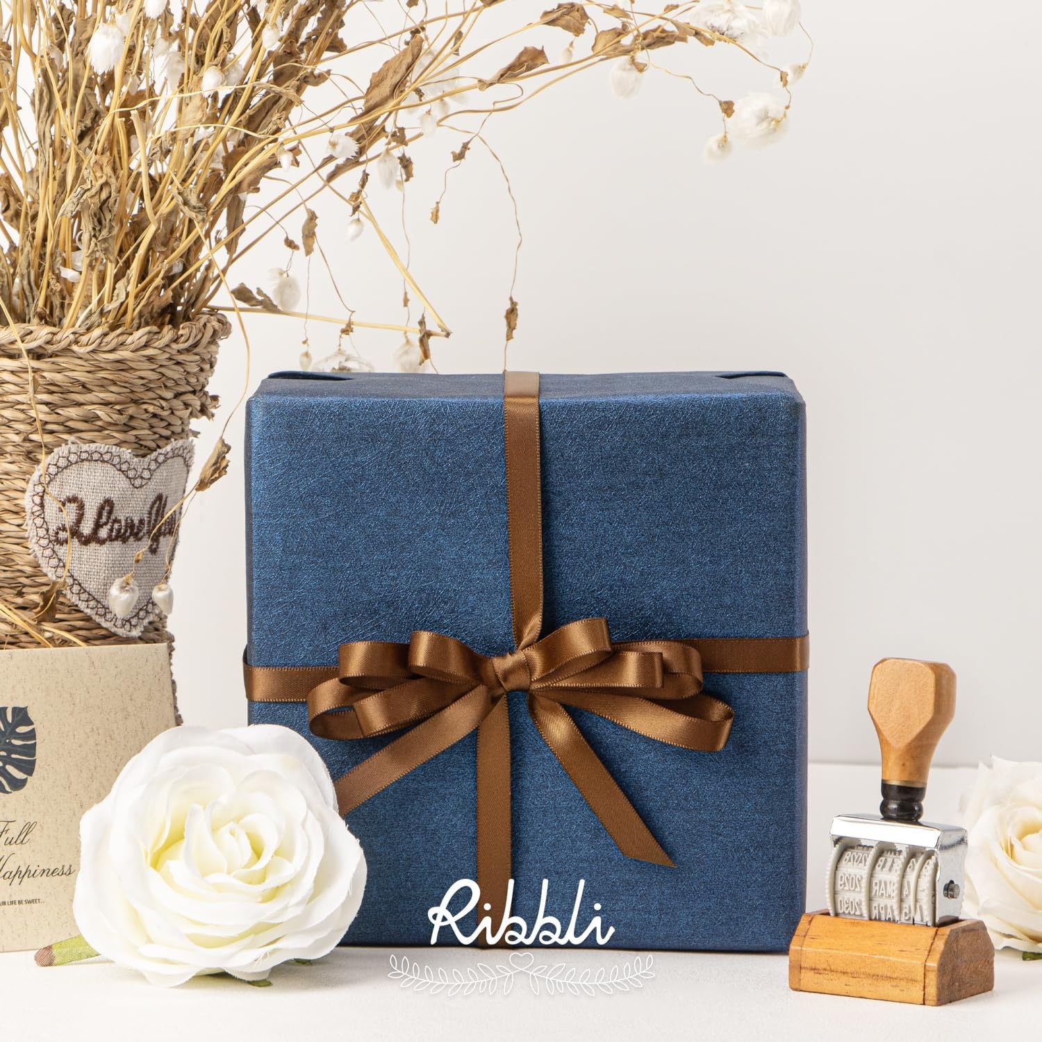 Ribbli Champagne Gold Satin Ribbon Double Faced Satin 3/8 Inch x Continuous 50 Yards-Champagne Ribbon for Gift Wrapping Crafts Wedding Decoration Bows Bouquet Floral Arrangement(Brown Turftan)