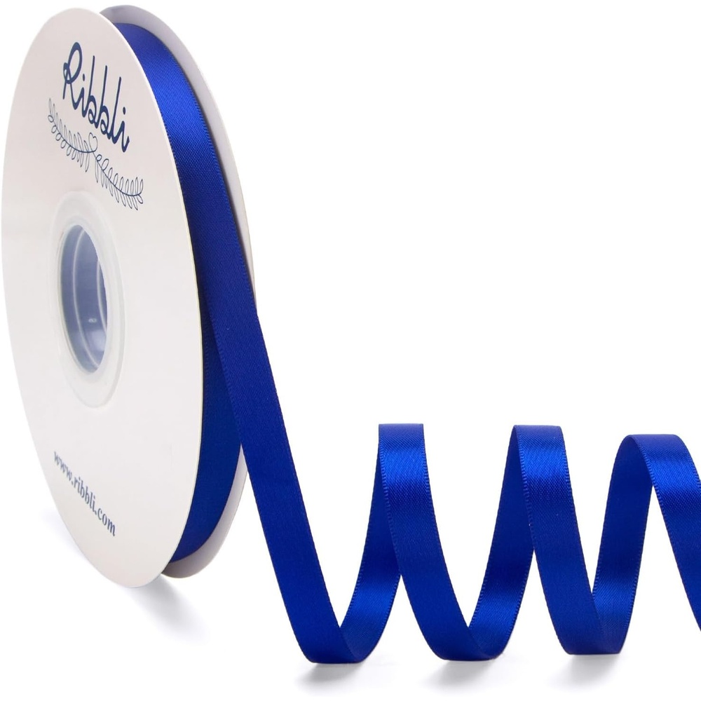 Ribbli Champagne Gold Satin Ribbon Double Faced Satin 3/8 Inch x Continuous 50 Yards-Champagne Ribbon for Gift Wrapping Crafts Wedding Decoration Bows Bouquet Floral Arrangement(Blue Cobalt)