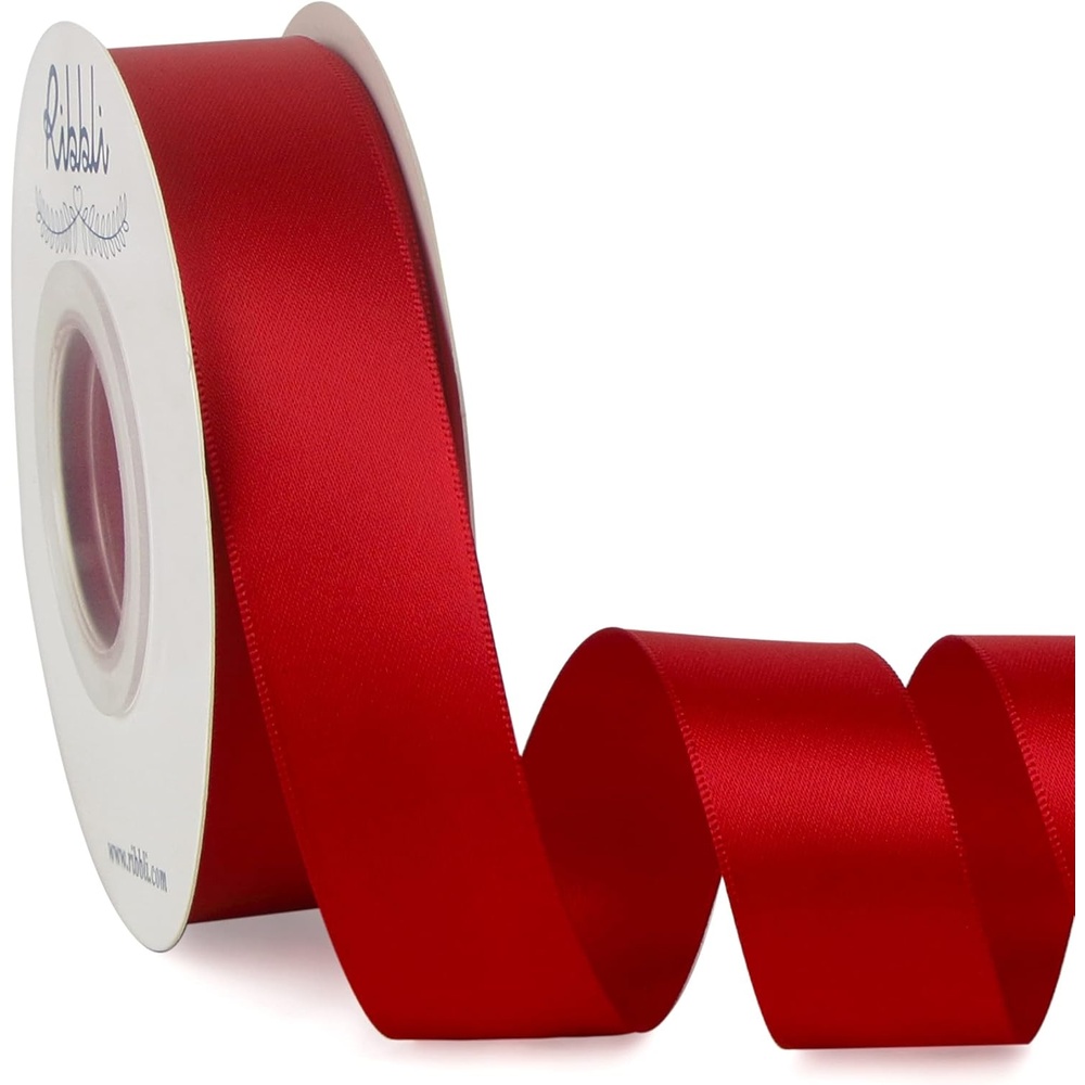Ribbli Double Faced Rose Gold Satin Ribbon,3/8 x Continuous 25 Yards,Use for Bows Bouquet,Gift Wrapping,Floral Arrangement(Red)