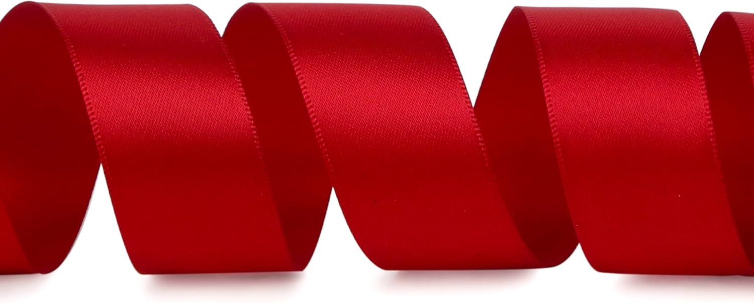 Ribbli Double Faced Rose Gold Satin Ribbon,3/8 x Continuous 25 Yards,Use for Bows Bouquet,Gift Wrapping,Floral Arrangement(Red)