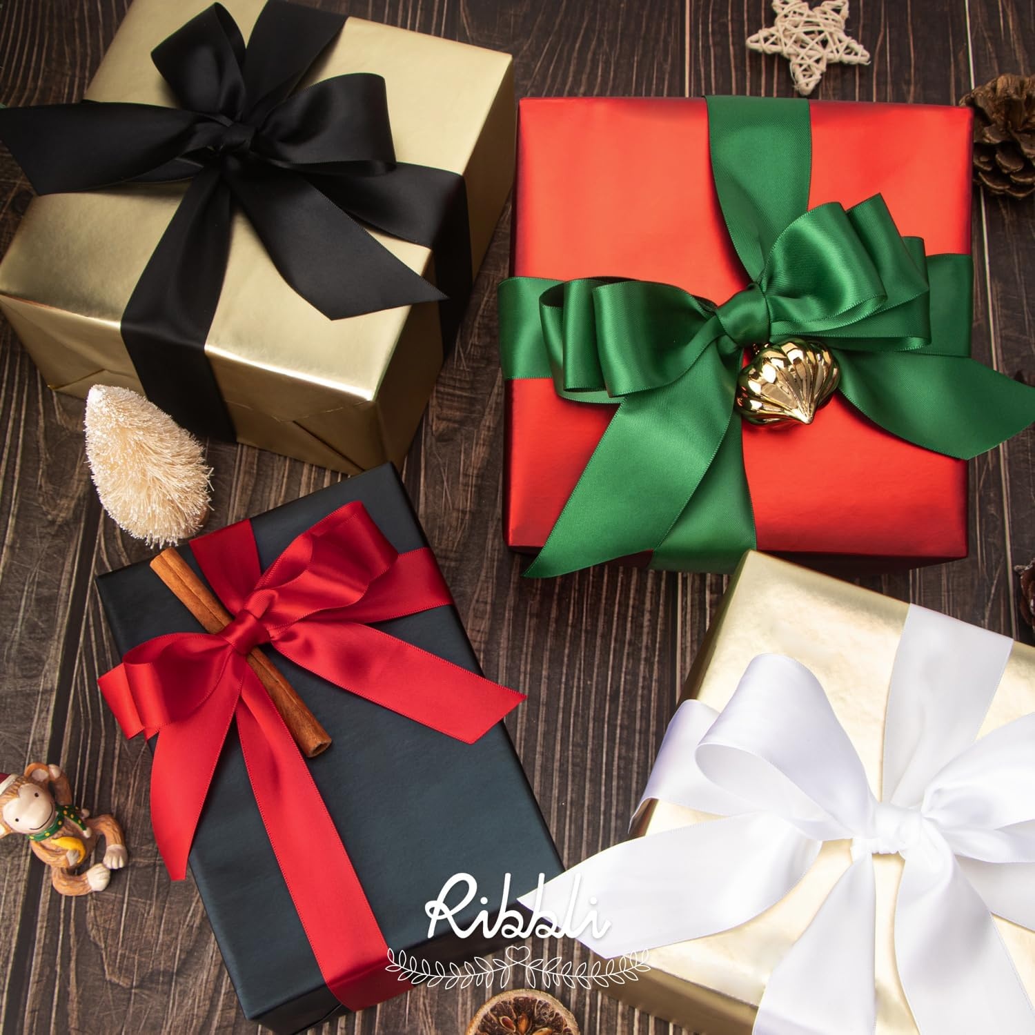 Ribbli Double Faced Rose Gold Satin Ribbon,3/8 x Continuous 25 Yards,Use for Bows Bouquet,Gift Wrapping,Floral Arrangement(Red)