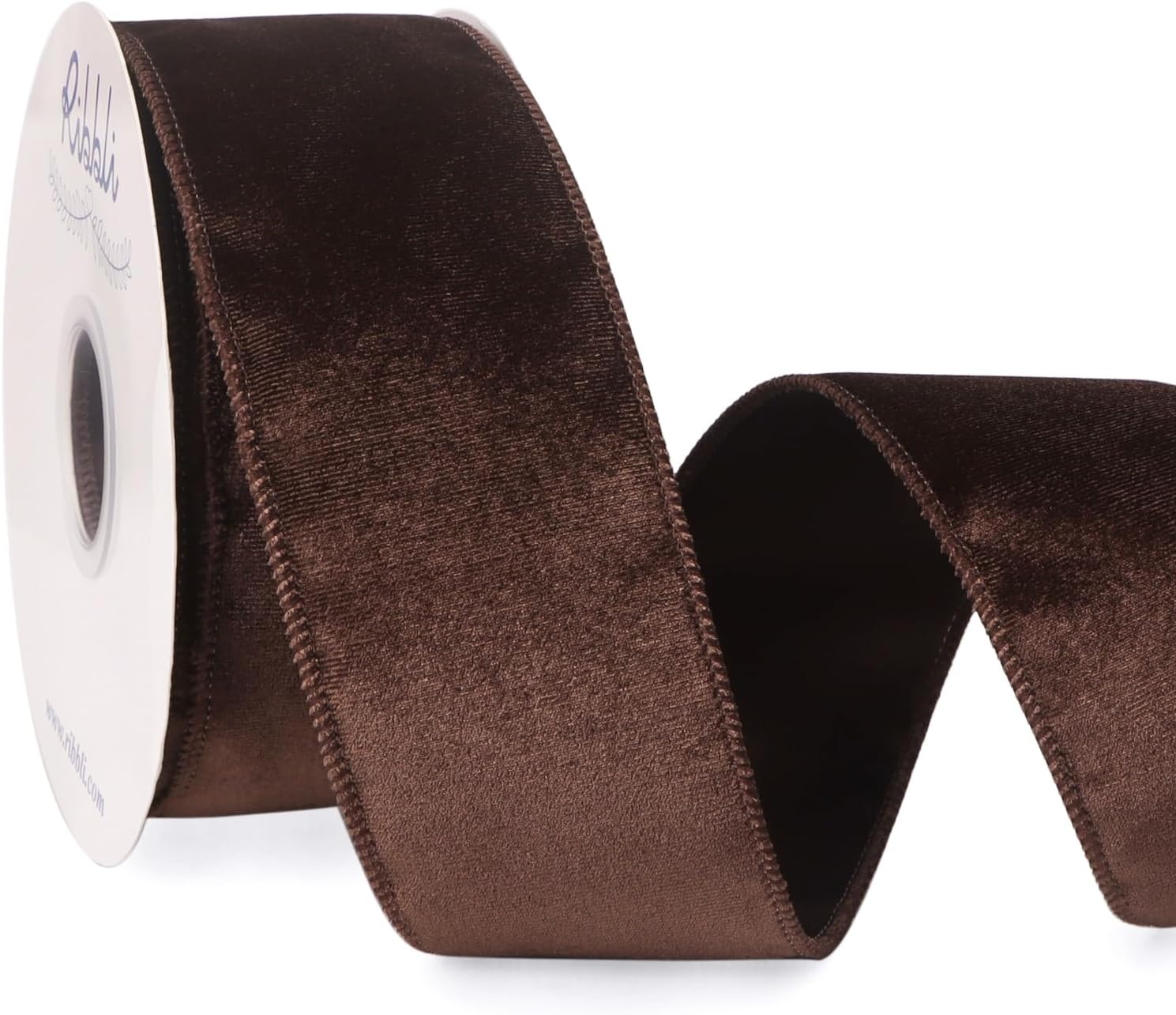 Ribbli Dusty Green Velvet Wired Ribbon 4 Inch Sage Velvet with Satin Christmas Ribbon for Gift Wrapping Christmas Tree Decoration Crafts Wreaths Supplies-Continuous 10 Yards(Dark Brown)