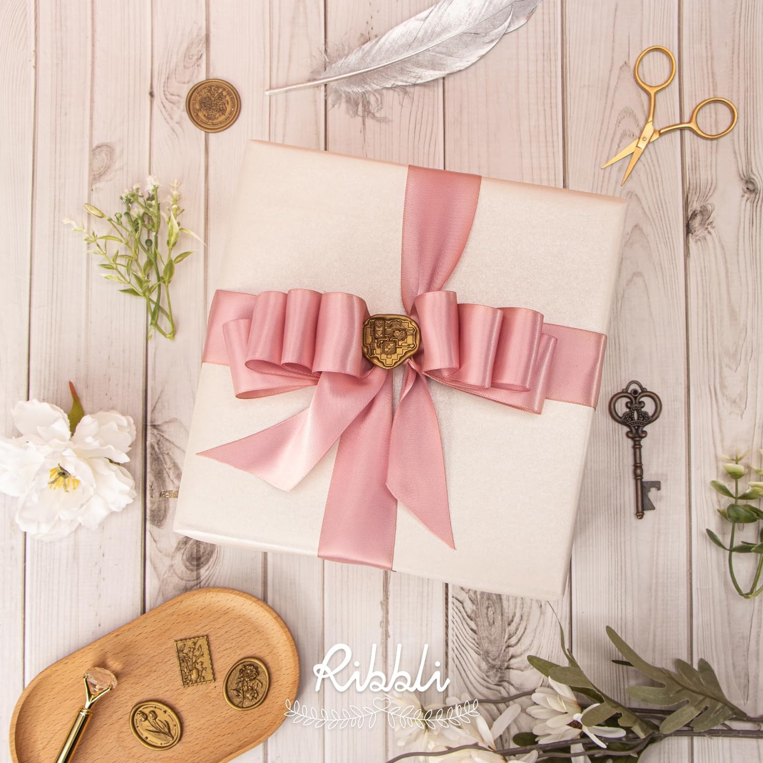 Ribbli Double Faced Rose Gold Satin Ribbon,3/8 x Continuous 25 Yards,Use for Bows Bouquet,Gift Wrapping,Floral Arrangement(Rose Gold)