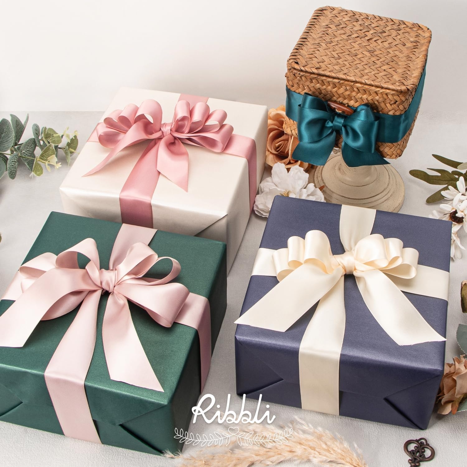 Ribbli Double Faced Rose Gold Satin Ribbon,3/8 x Continuous 25 Yards,Use for Bows Bouquet,Gift Wrapping,Floral Arrangement(Rose Gold)