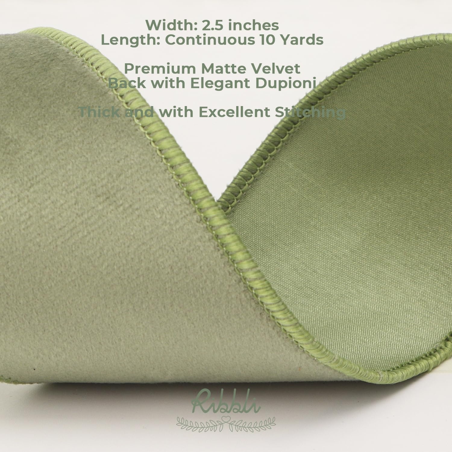 Ribbli Sage Green Velvet Wired Ribbon with Dupioni 4 Inch Christmas Ribbon for Gift Wrapping Christmas Tree Decoration Crafts Wreaths Supplies-Continuous 10 Yards(Sage Green)