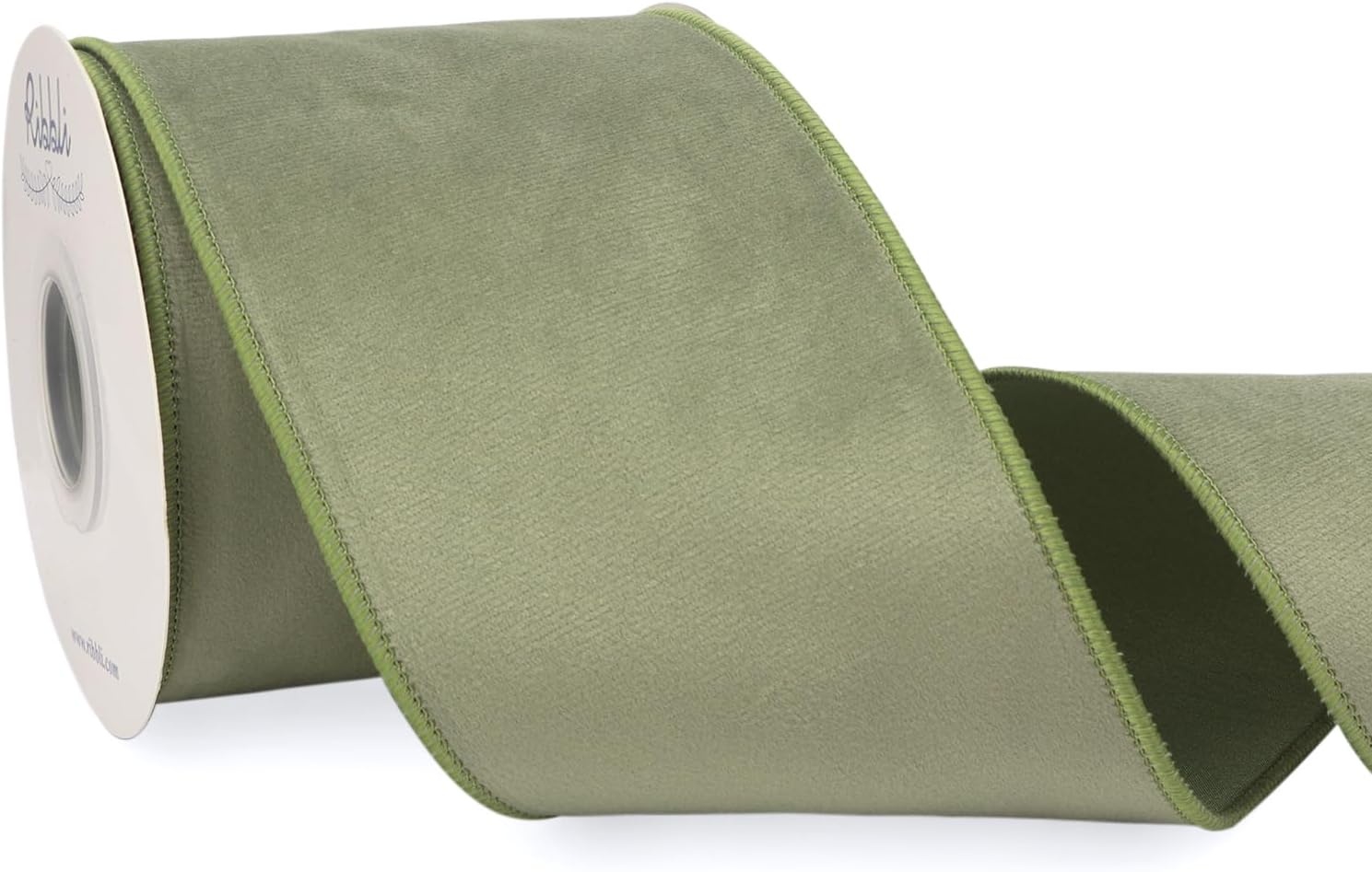 Ribbli Sage Green Velvet Wired Ribbon with Dupioni 4 Inch Christmas Ribbon for Gift Wrapping Christmas Tree Decoration Crafts Wreaths Supplies-Continuous 10 Yards(Sage Green)