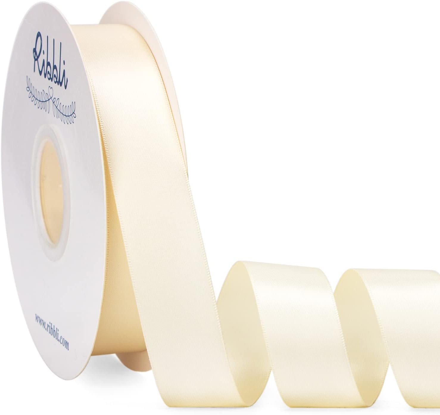 Ribbli Dusty Blue Satin Ribbon Double Faced Satin 1-1/2 Inch x Continuous 50 Yards-Blue Ribbon for Gift Wrapping Crafts Wedding Decoration Bows Bouquet Floral Arrangement(Ivory)