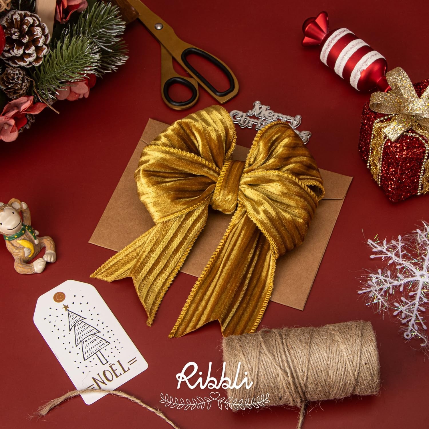 Ribbli Glossy Dusty Green Velvet Wired Ribbon 2.5 Inch Striped Velvet Christmas Ribbon for Gift Wrapping Christmas Tree Decoration Crafts Wreaths Supplies-Continuous 10 Yards(Gold)