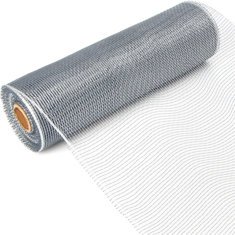 Ribbli Cream Mesh Ribbon,10 inch x 30 feet(10Yard), Christmas Ribbon for Wreath Swags and Christmas Tree Decoration (Non-Metallic)(Silver)