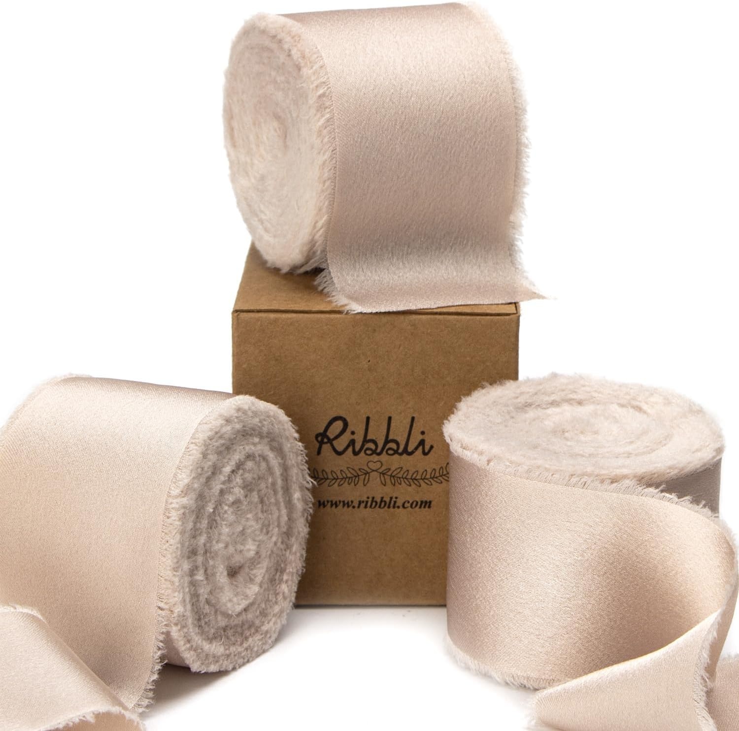 Ribbli Terracotta Silk Satin Ribbon 1.5 Inch x 30 Yard Handmade Frayed Chiffon Burnt Orange Ribbon for Gift Wrapping Wedding Invitations Bridal Bouquets Home Decor(Lt.Champagne)