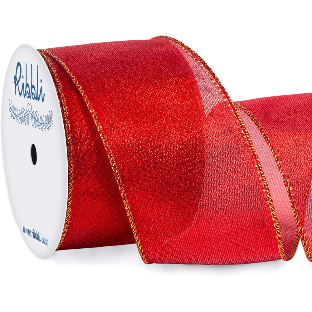 Ribbli Metallic Emerlad Green Wired Ribbon,2-1/2 Inch x Continuous 10 Yard, Deluxe Green Glitter,Christmas Ribbon for Crafts,Wreaths,Big Bow,Gift Wrapping, Christmas Tree Decoration(Red)