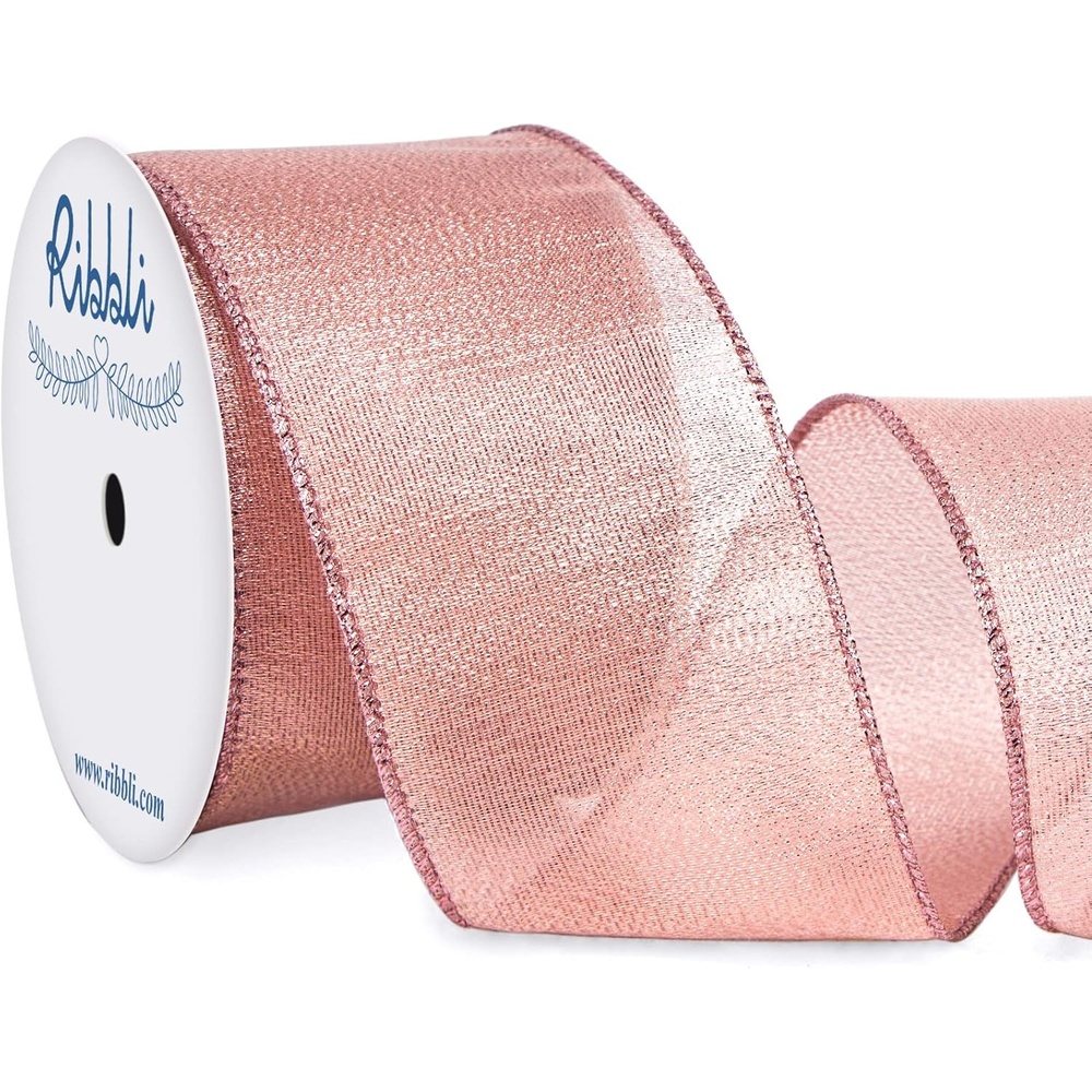 Ribbli Metallic Emerlad Green Wired Ribbon,2-1/2 Inch x Continuous 10 Yard, Deluxe Green Glitter,Christmas Ribbon for Crafts,Wreaths,Big Bow,Gift Wrapping, Christmas Tree Decoration(Rose Gold)