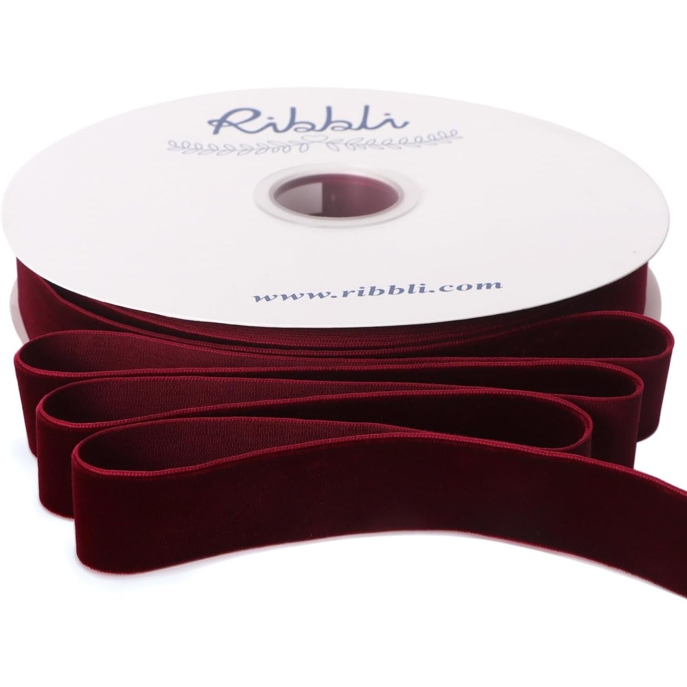 Ribbli Sage Green Velvet Ribbon 1/8 Inches Continuous 25 Yard Spool Sage Green Christmas Ribbon for Gift Wrapping Crafts Home Decor(Burgundy)