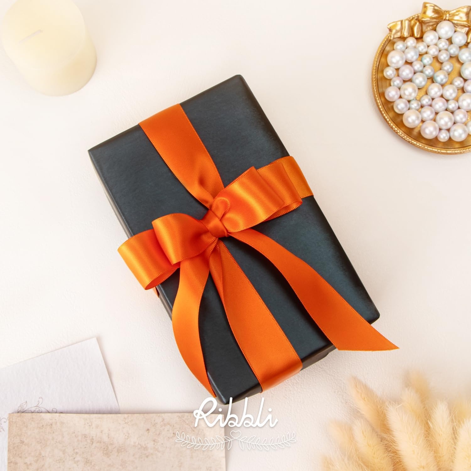 Ribbli Dusty Blue Satin Ribbon Double Faced Satin 1-1/2 Inch x Continuous 50 Yards-Blue Ribbon for Gift Wrapping Crafts Wedding Decoration Bows Bouquet Floral Arrangement(Orange Torrid)