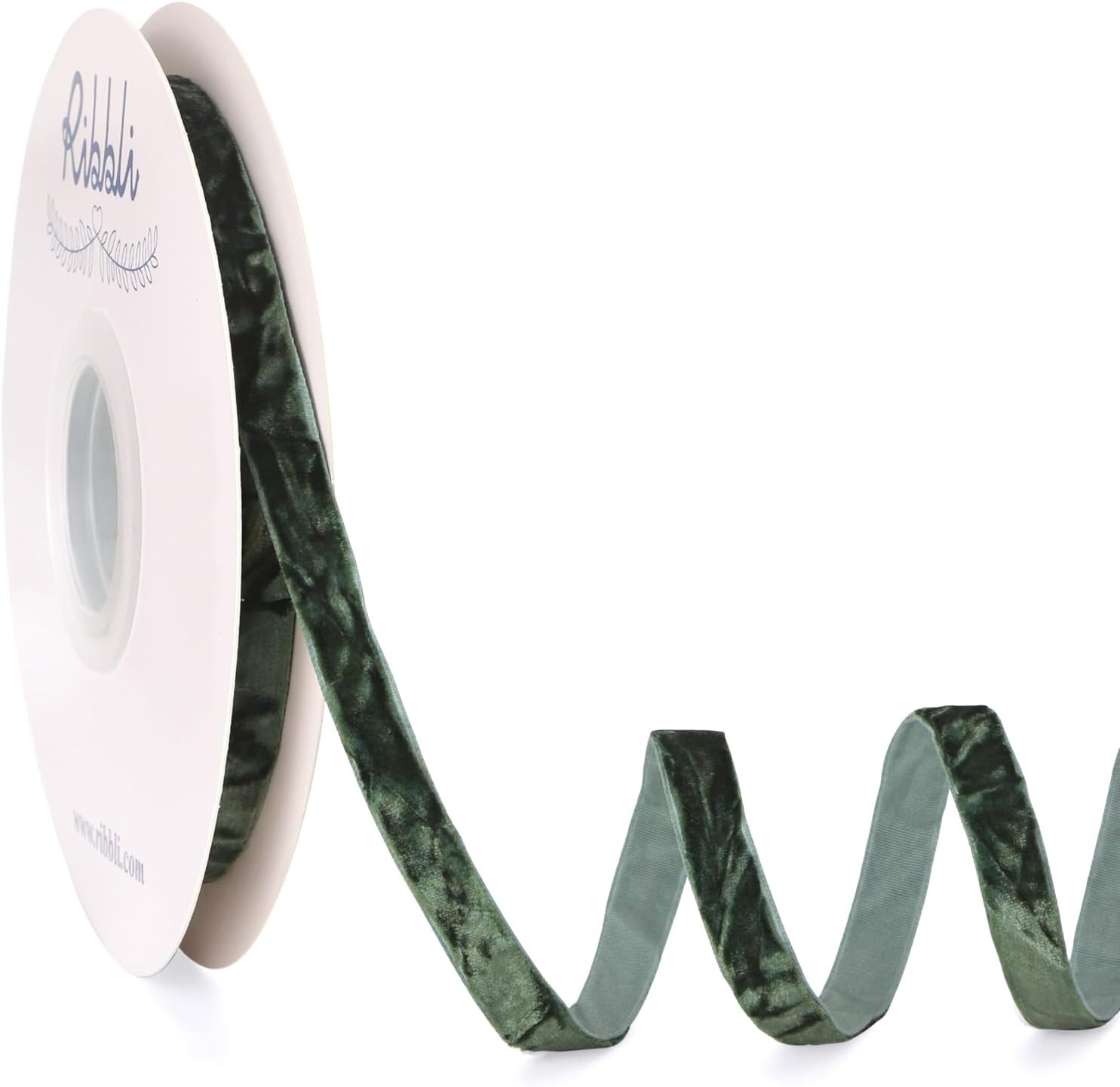 Ribbli Dusty Blue Velvet Ribbon 1 Inches Luxury Crinkled Blue Christmas Ribbon for Gift Wrapping Crafts Home Decor-Continuous 10 Yard(Forest Green)